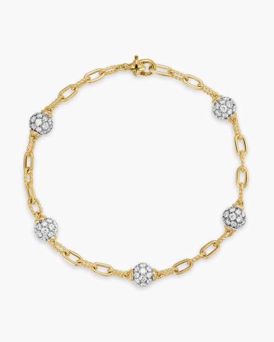 DY Madison® Pavé Bead Chain Bracelet in 18K Yellow Gold with Diamonds, 3mm