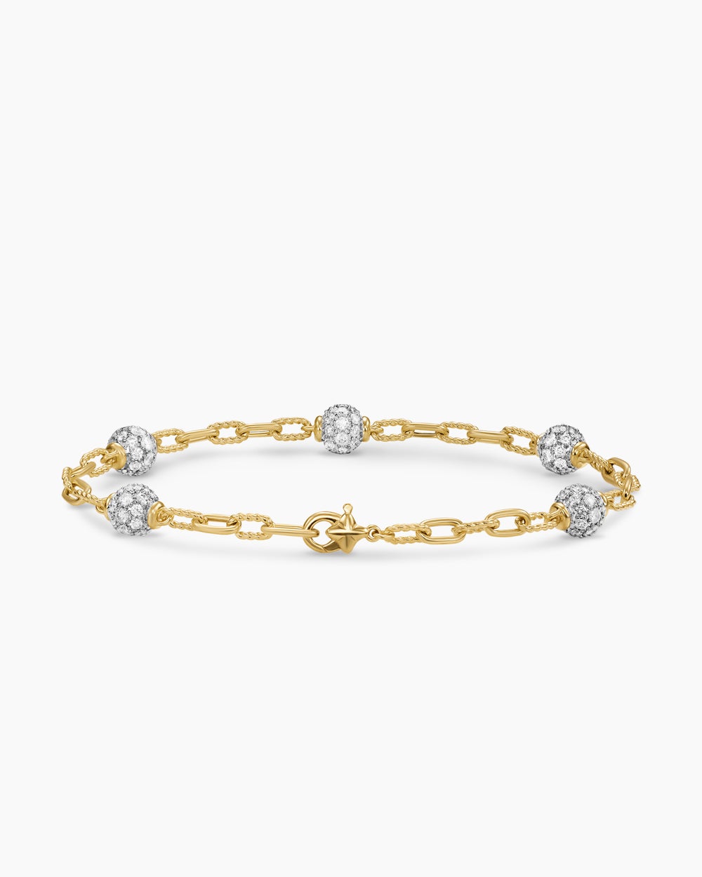 Womens DY Madison Pavé Bead Chain Bracelet in 18K Yellow Gold, 3mm