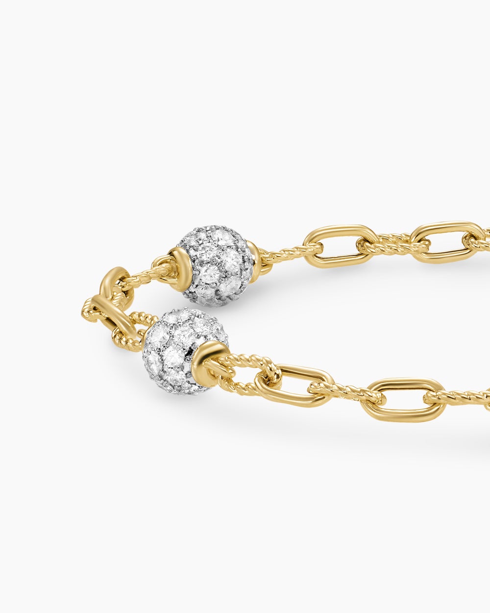 Womens DY Madison Pavé Bead Chain Bracelet in 18K Yellow Gold, 3mm