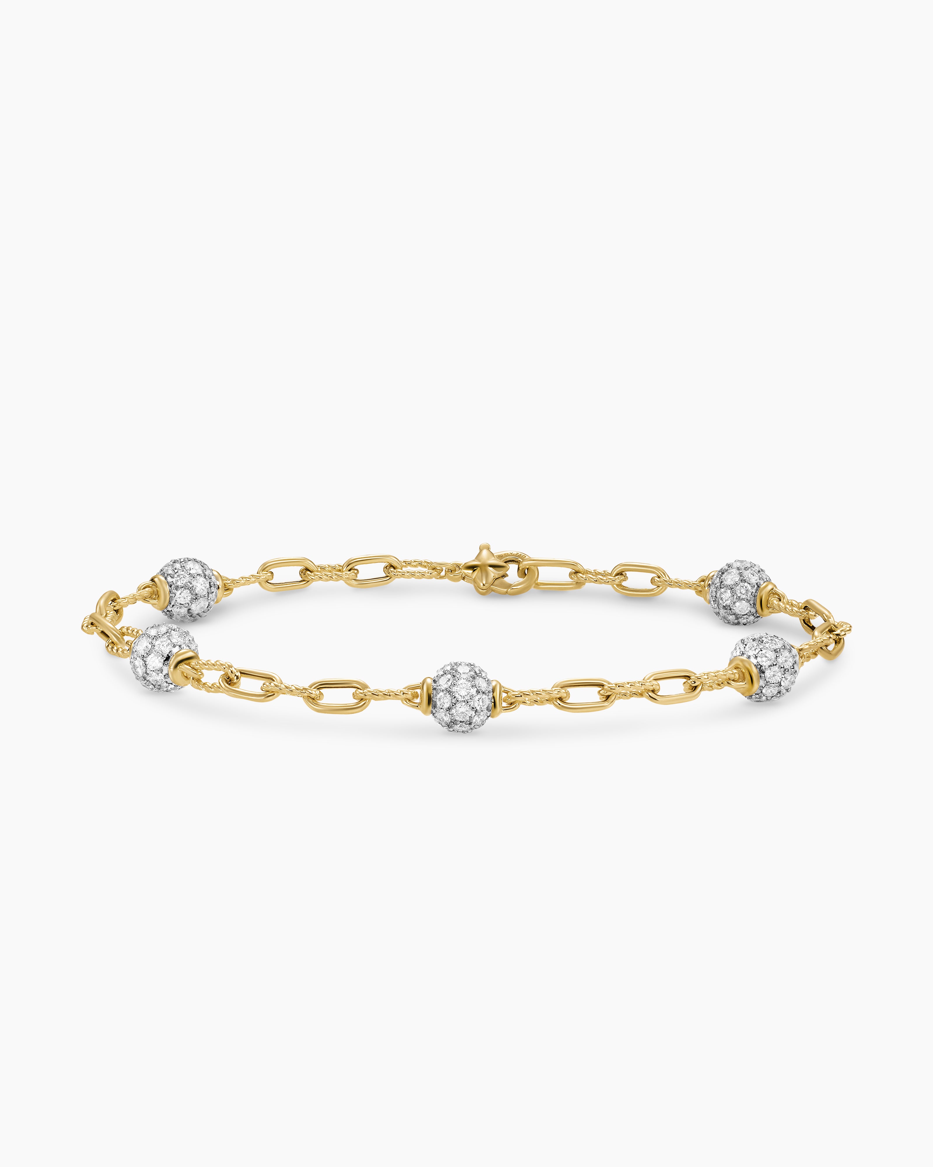 Womens DY Madison Pav&eacute; Bead Chain Bracelet in 18K Yellow Gold, 3mm