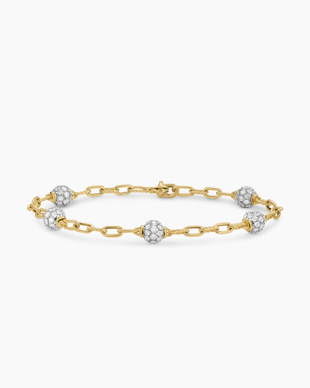 Womens DY Madison Pavé Bead Chain Bracelet in 18K Yellow Gold, 3mm