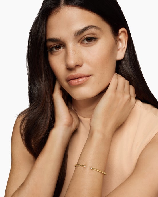 Micro Cablespira® Flex Bracelet in 18K Yellow Gold with Pavé Diamond Domes, 2.6mm