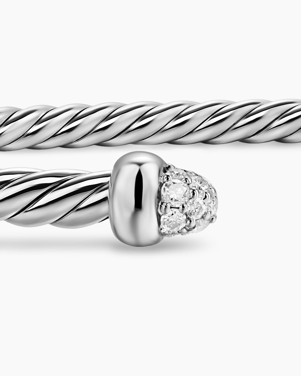 Womens Micro Cable Flex Bracelet in Sterling Silver with Pavé Domes, 2.6mm