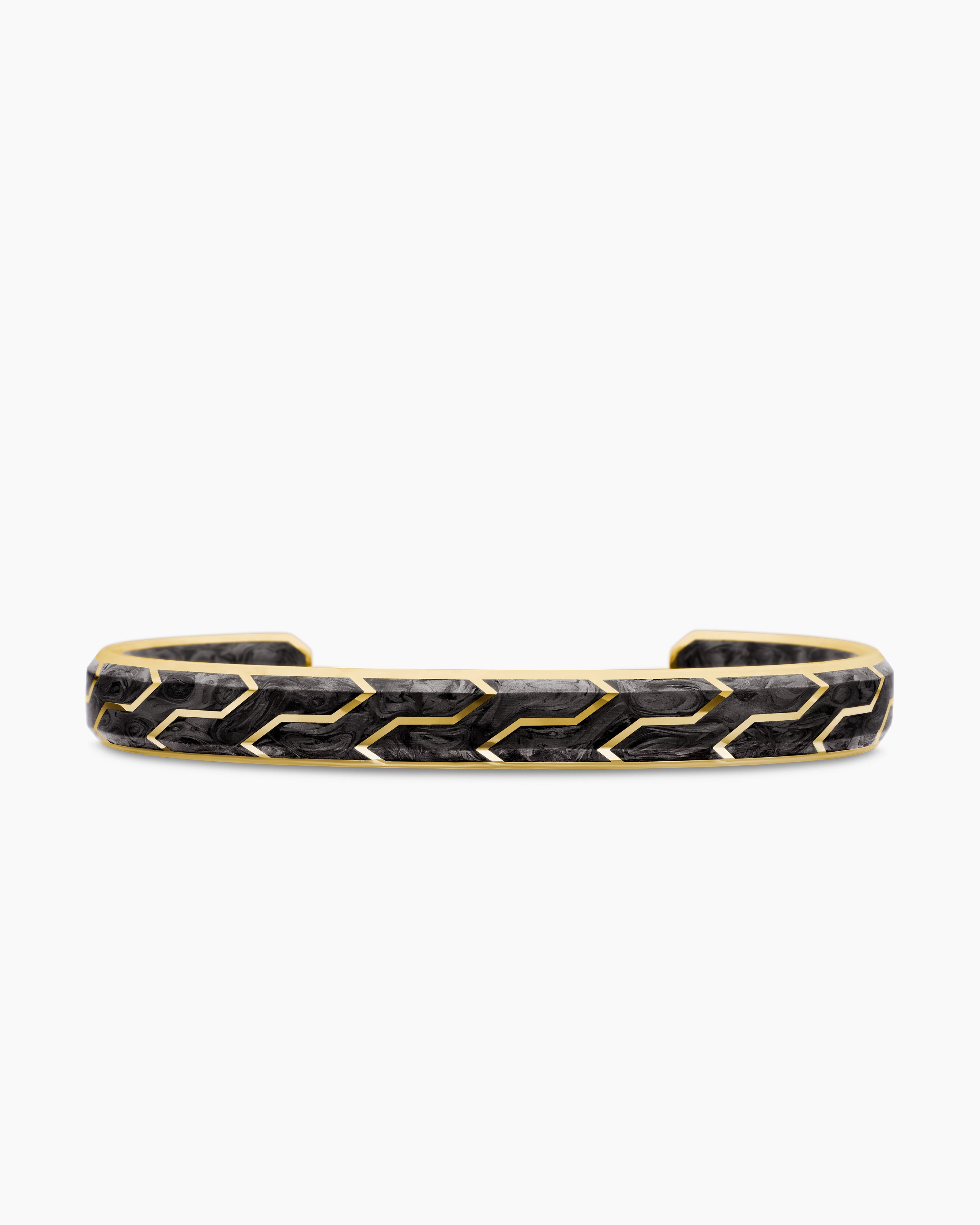 Mens Streamline&reg; Cuff Bracelet in 18K Yellow Gold with Forged Carbon, 8.5mm