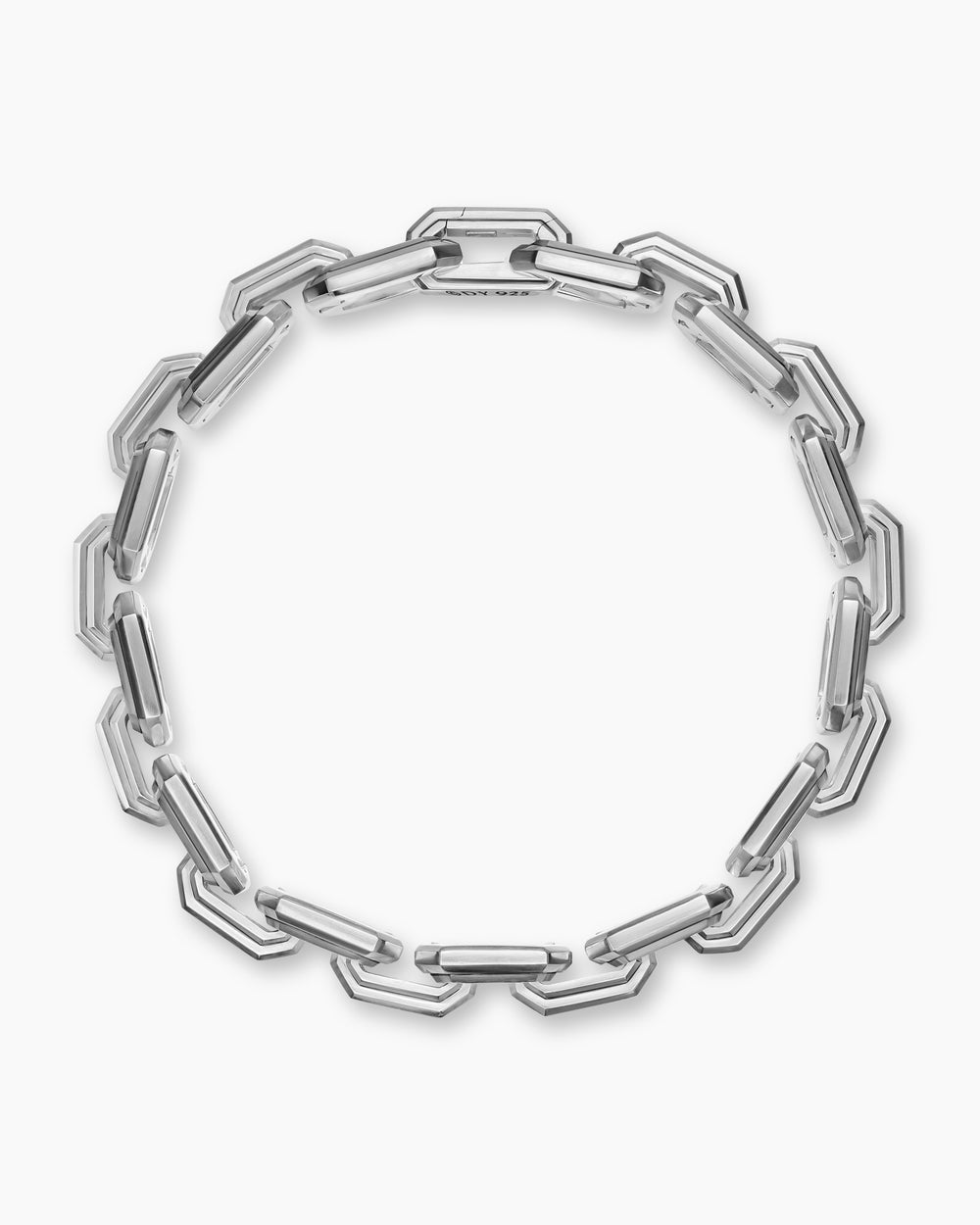 Mens Faceted Flat Link Bracelet in Sterling Silver with Diamonds, 11mm