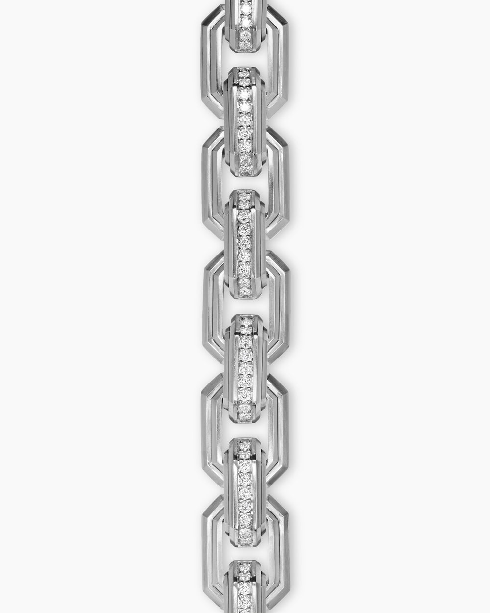 Mens Faceted Flat Link Bracelet in Sterling Silver with Diamonds, 11mm