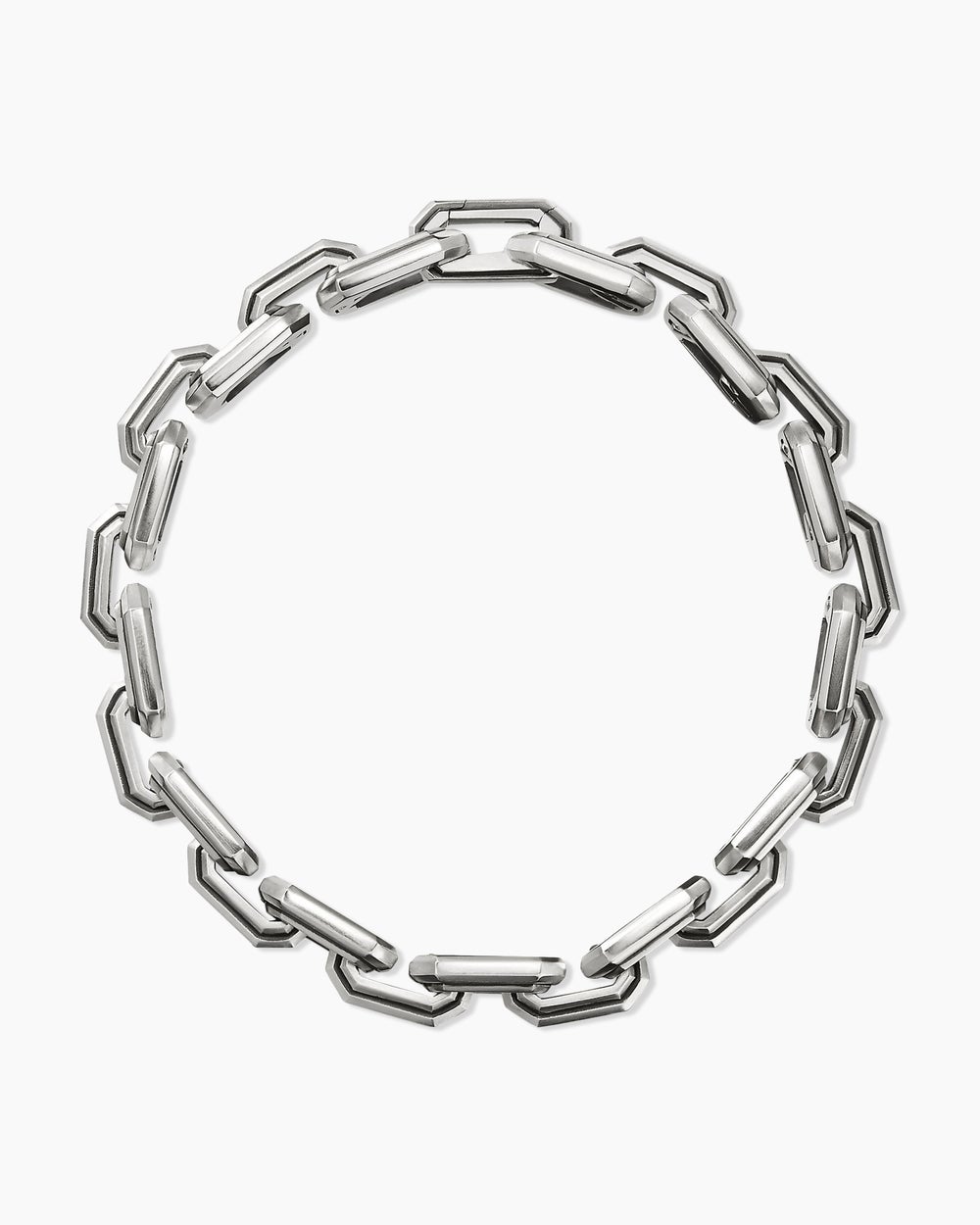 Mens Faceted Flat Link Bracelet in Sterling Silver, 11mm