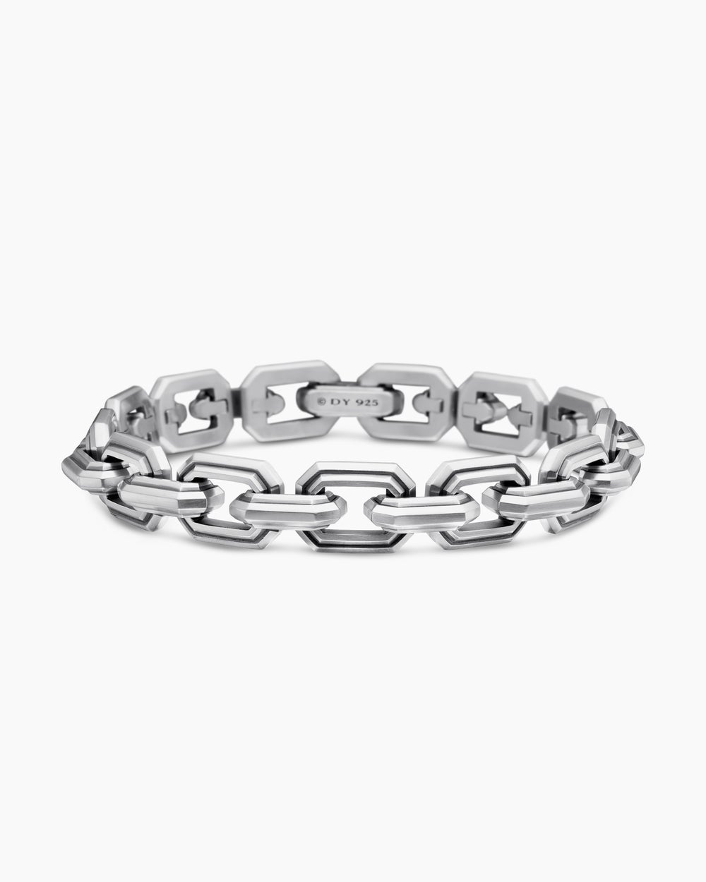 Mens Faceted Flat Link Bracelet in Sterling Silver, 11mm