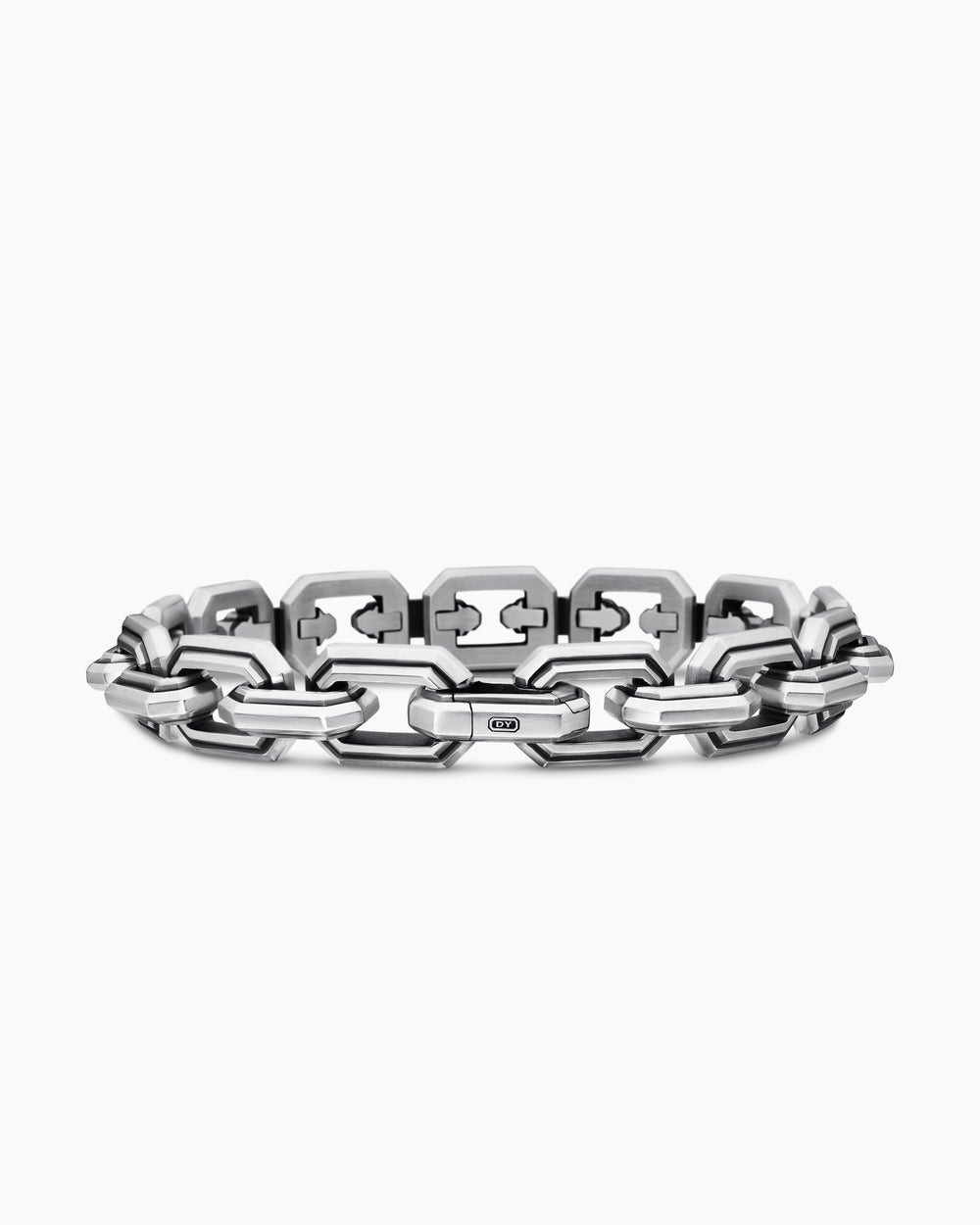 Mens Faceted Flat Link Bracelet in Sterling Silver, 11mm