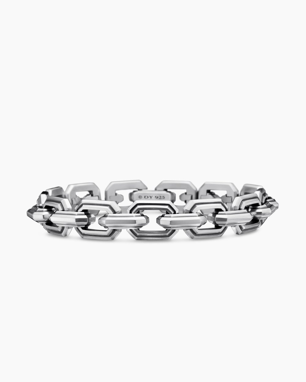 Mens Faceted Flat Link Bracelet in Sterling Silver, 11mm