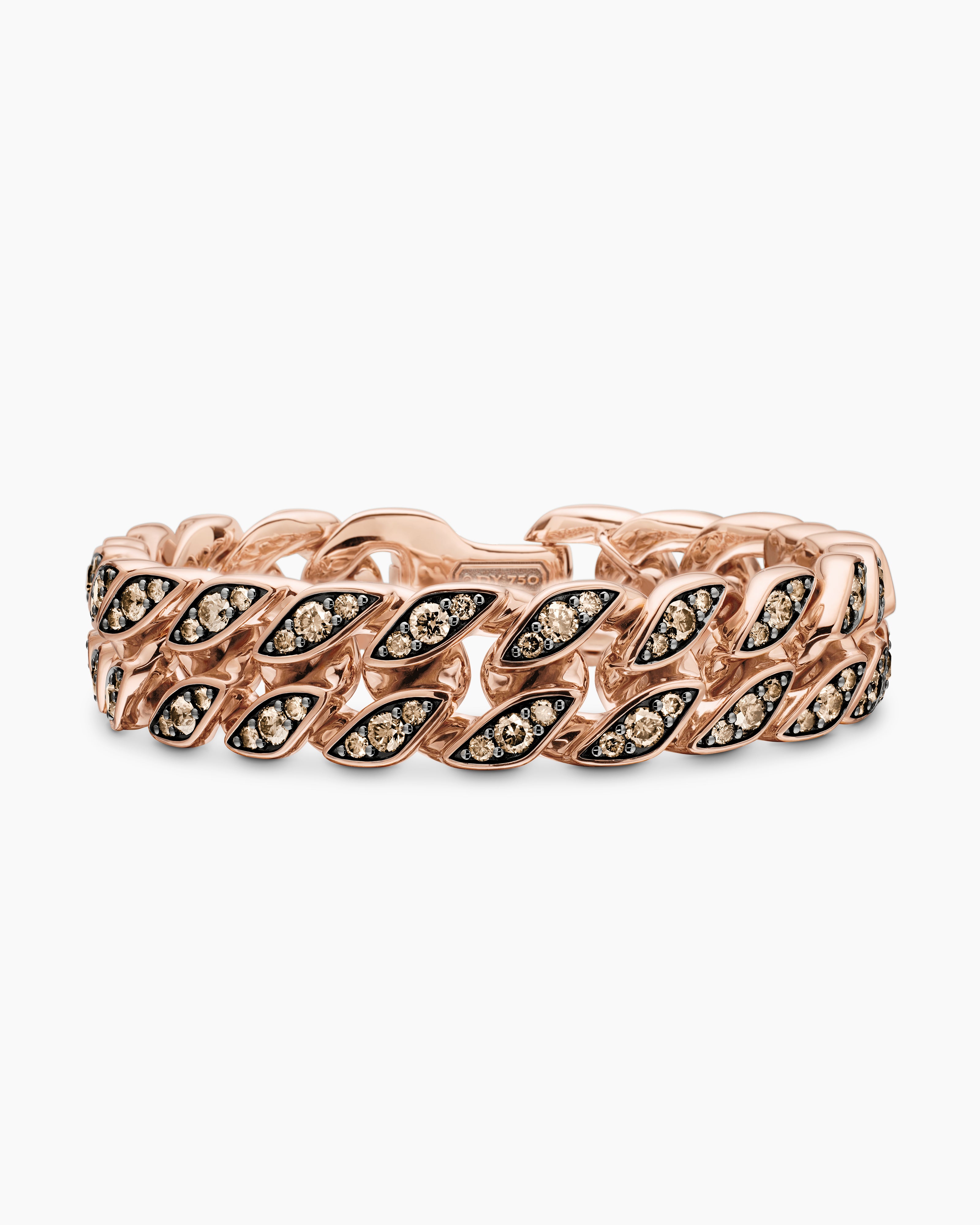 Mens Curb Chain Bracelet in 18ct Rose Gold with Cognac Diamonds, 14.5mm