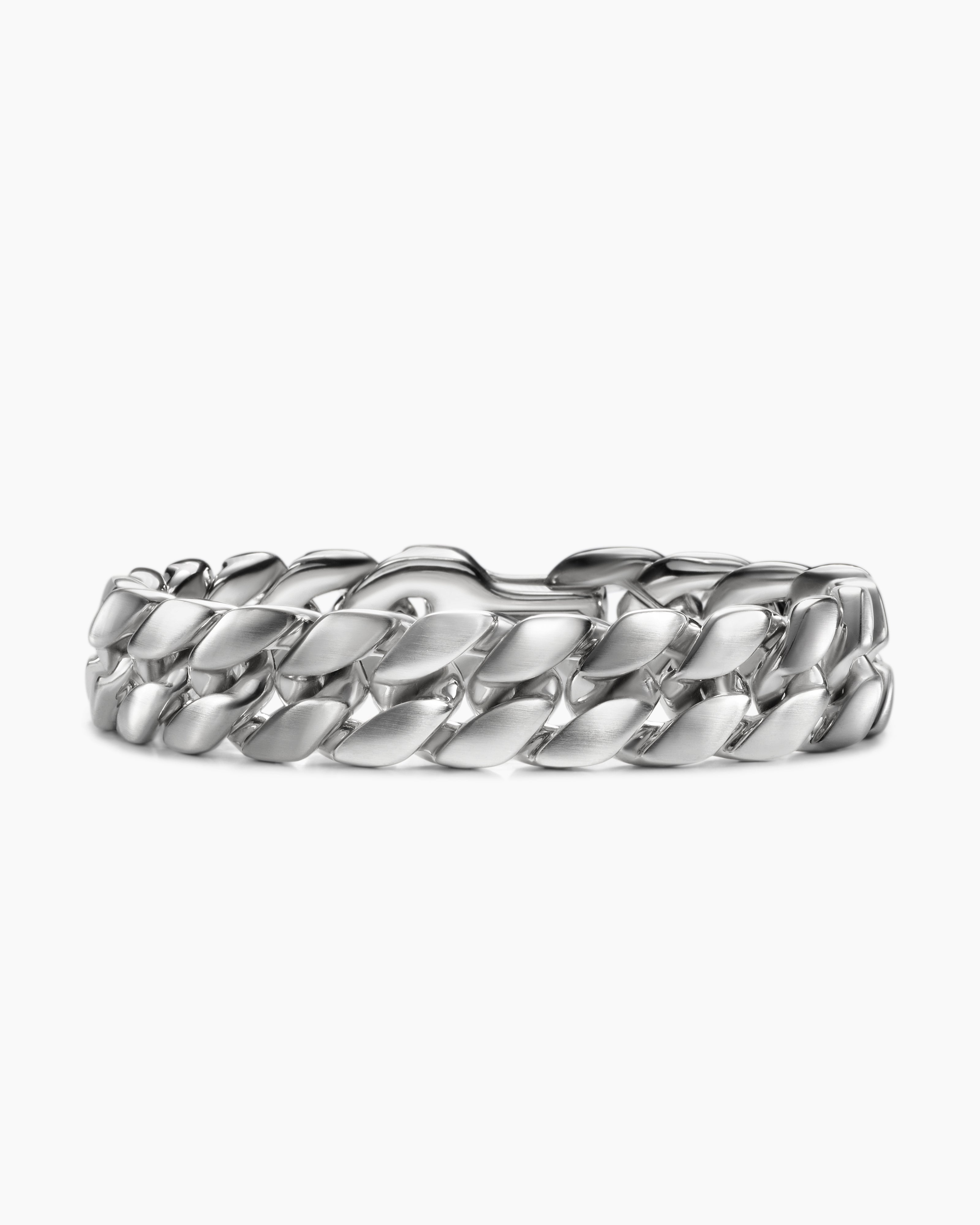 Mens Curb Chain Bracelet in Platinum, 14.5mm