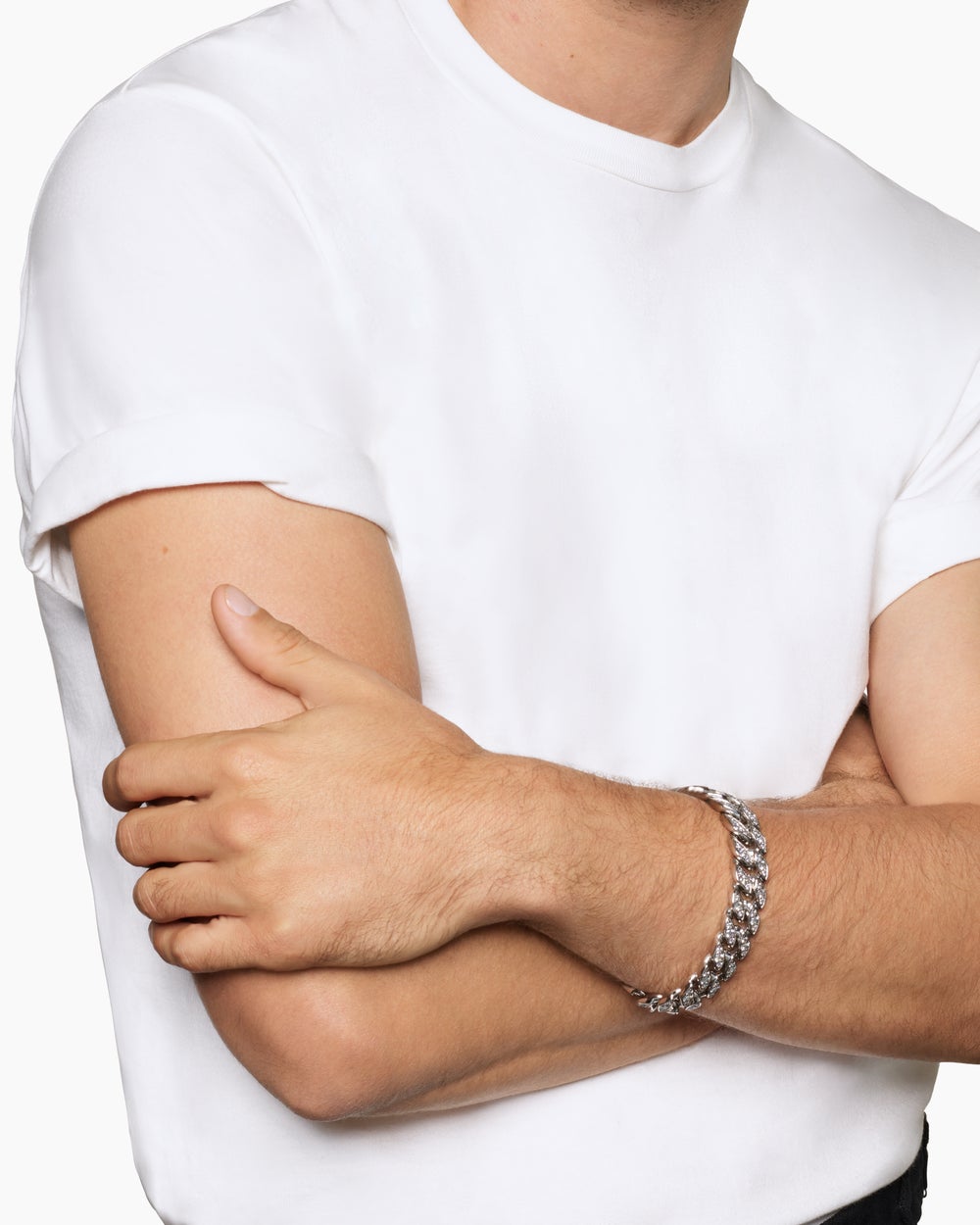 Mens Curb Chain Bracelet in Platinum, 14.5mm