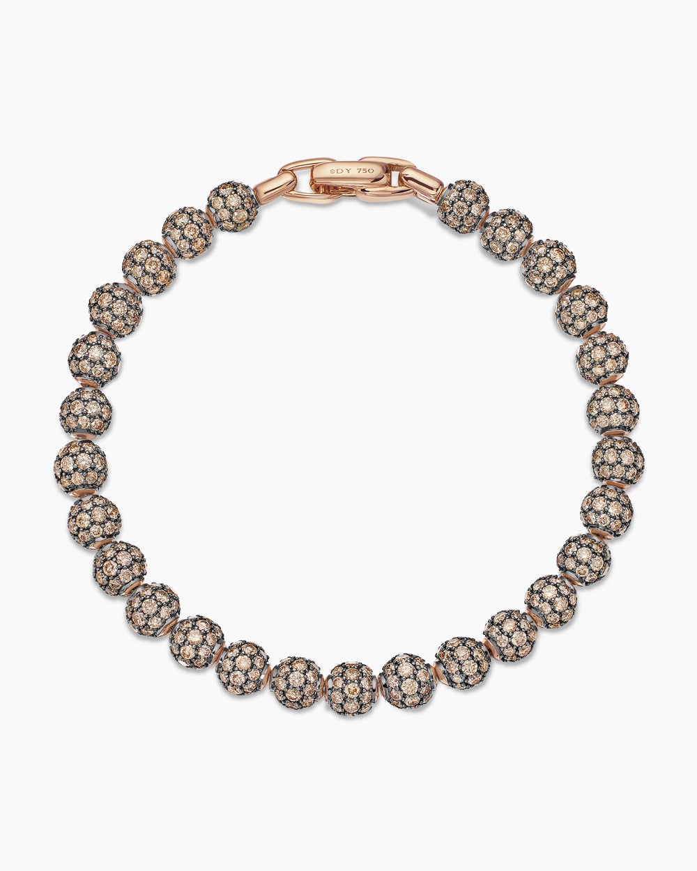 Mens Spiritual Beads Bracelet in 18K Rose Gold and Pavé Cognac Diamonds, 6mm