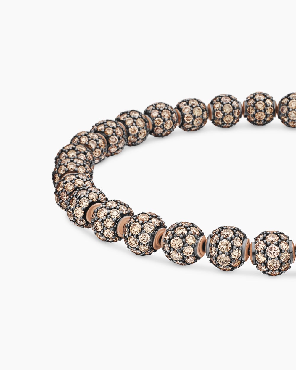 Mens Spiritual Beads Bracelet in 18K Rose Gold and Pavé Cognac Diamonds, 6mm