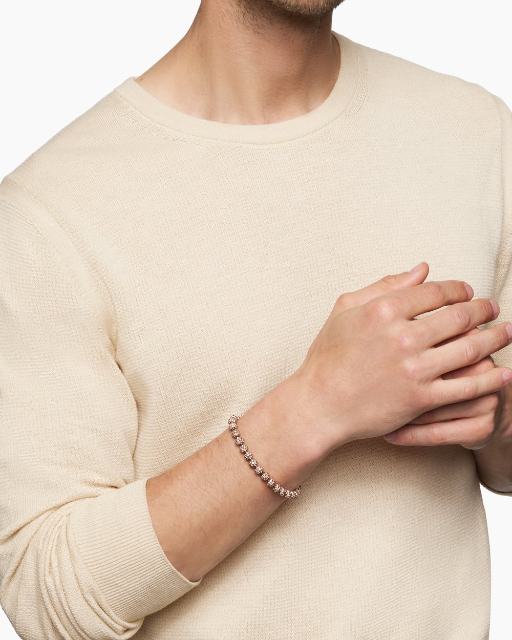 Mens Spiritual Beads Bracelet in 18K Rose Gold and Pavé Cognac Diamonds, 6mm