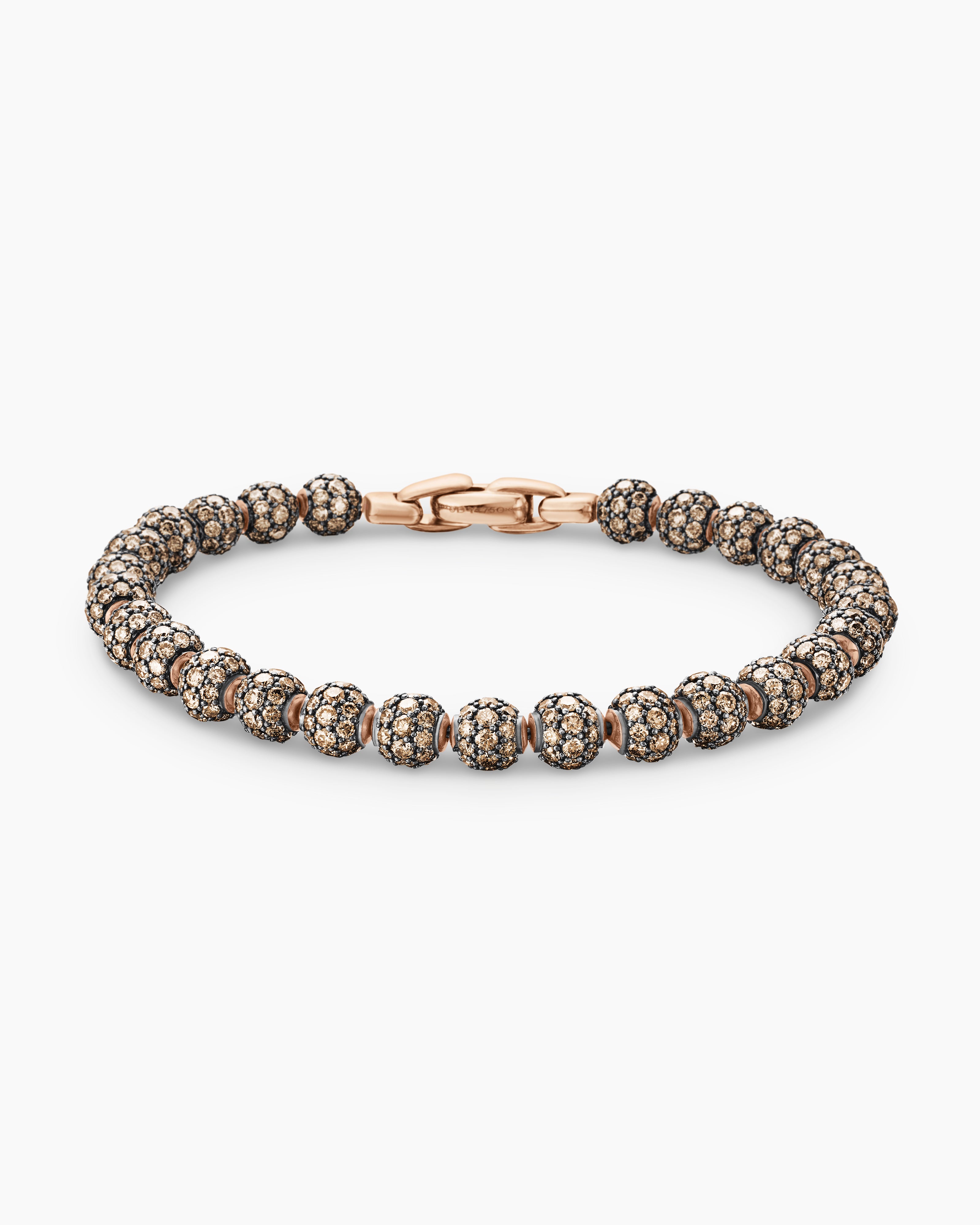 Mens Spiritual Beads Bracelet in 18K Rose Gold and Pav&eacute; Cognac Diamonds, 6mm