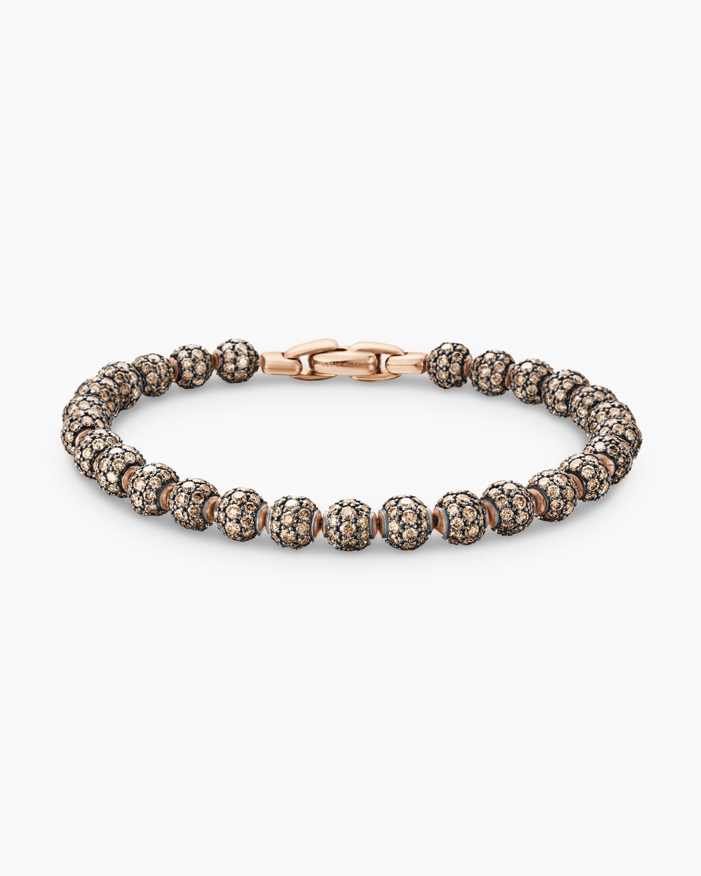 Mens Spiritual Beads Bracelet in 18K Rose Gold and Pavé Cognac Diamonds, 6mm