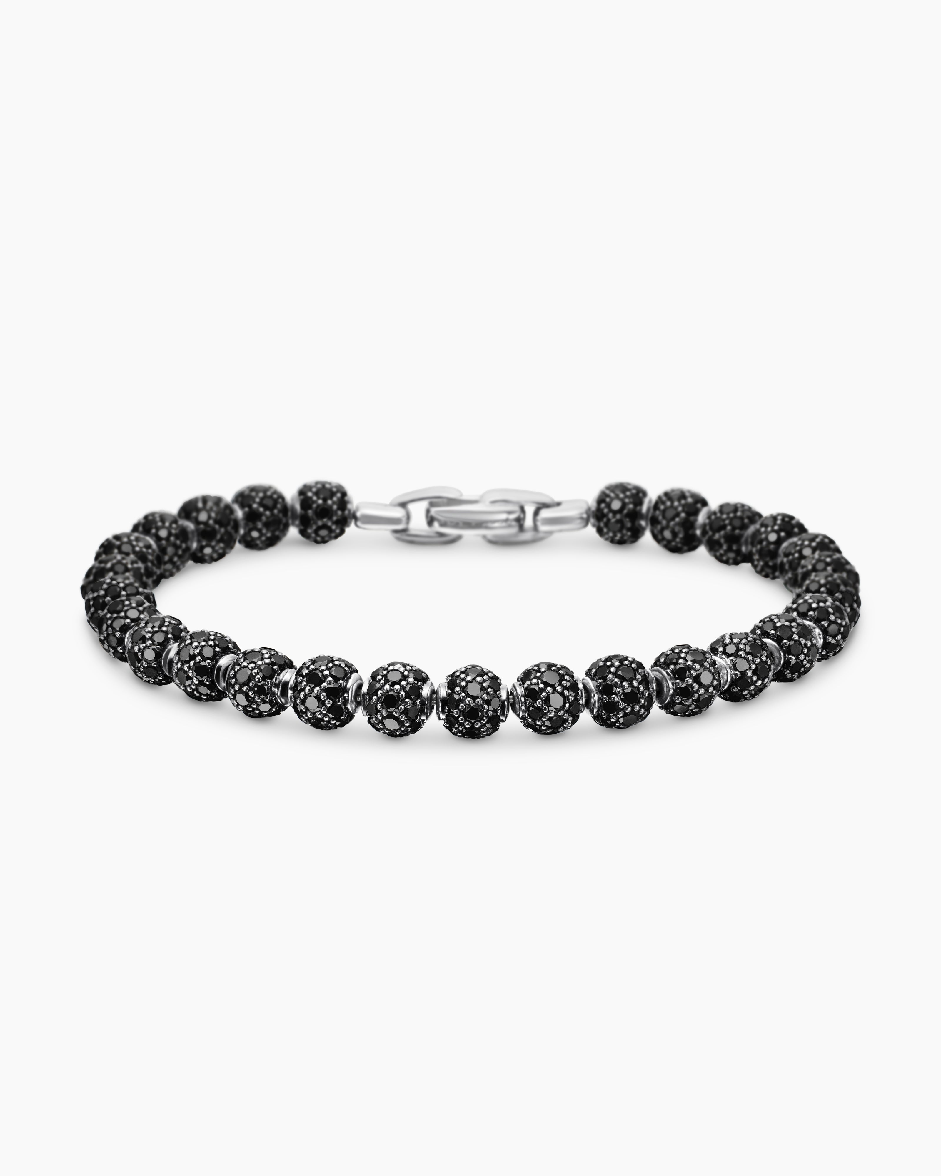 Mens Spiritual Beads Bracelet in Platinum and Pav&eacute; Black Diamonds, 6mm