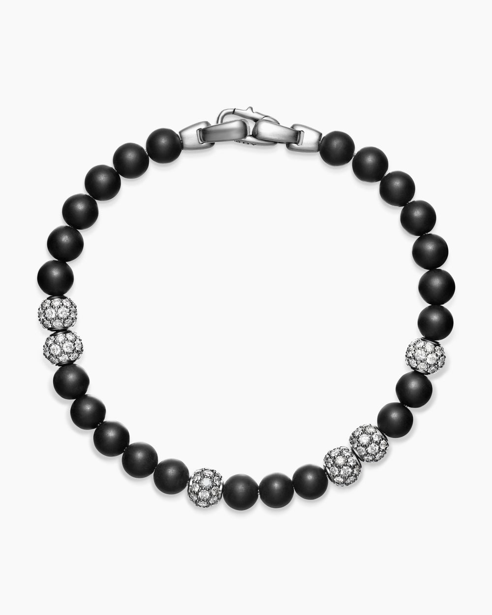 Mens Spiritual Beads Bracelet in Sterling Silver with Pavé, 6mm