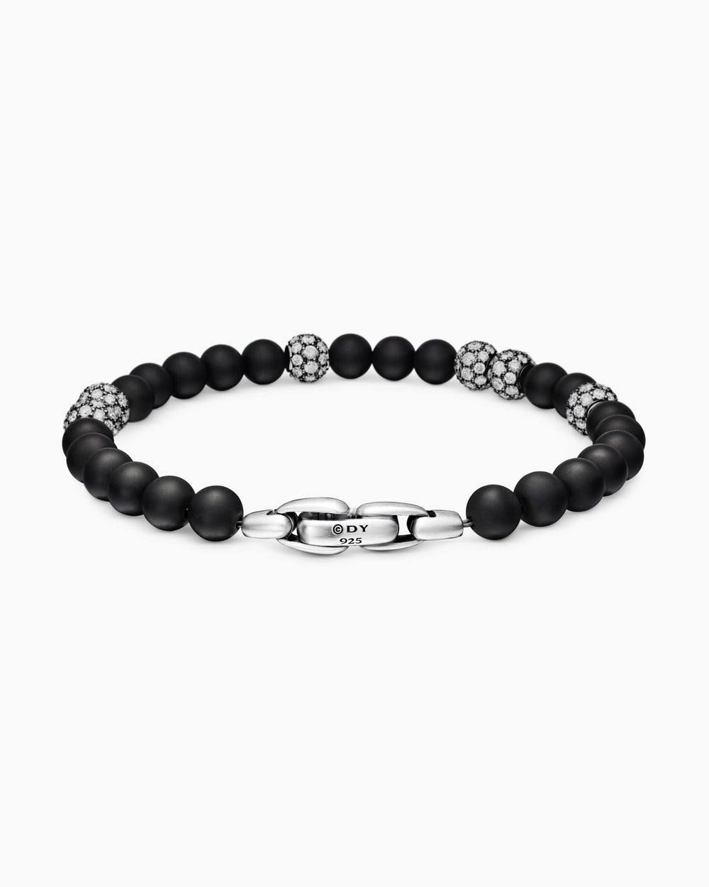 Mens Spiritual Beads Bracelet in Sterling Silver with Pavé, 6mm