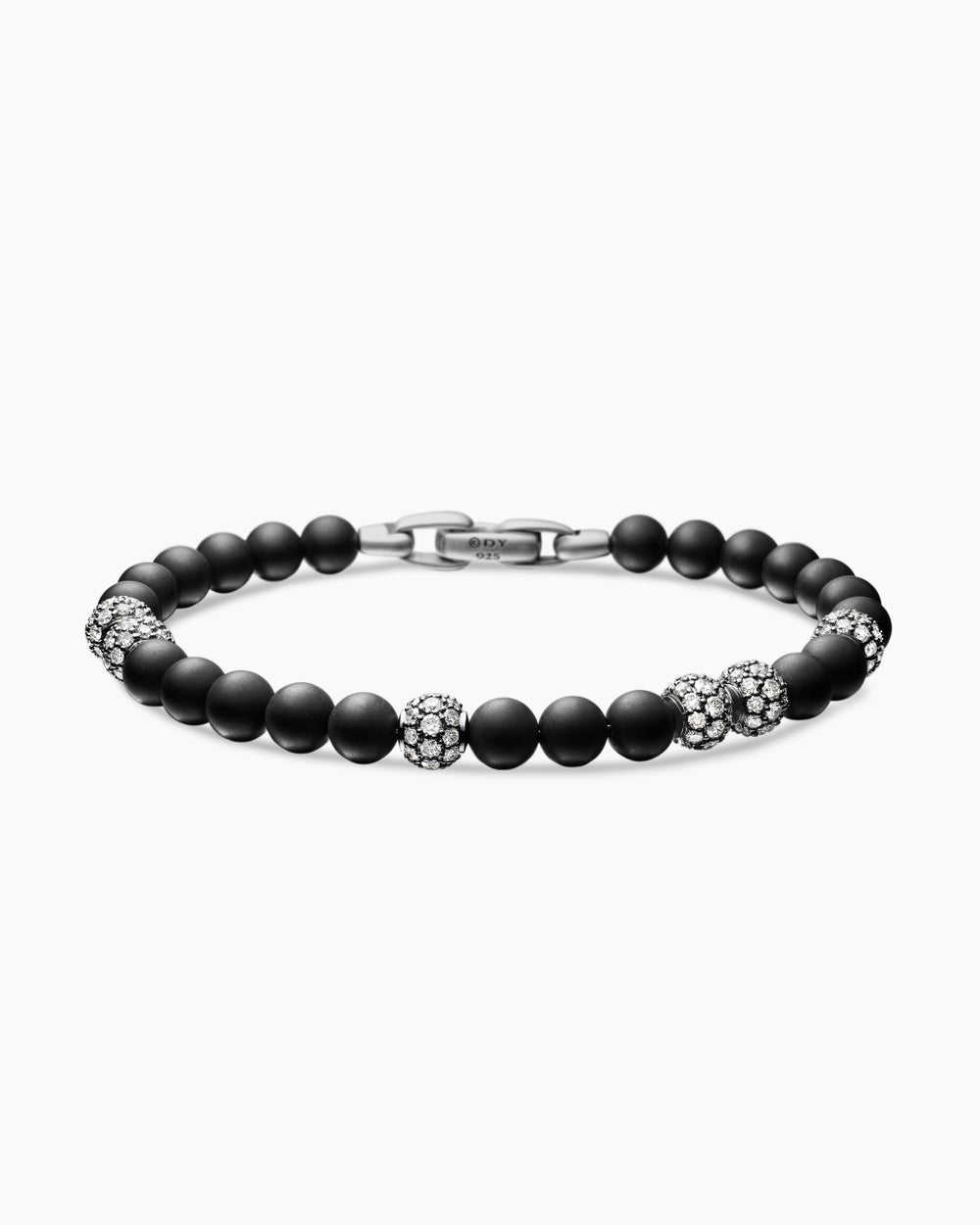 Mens Spiritual Beads Bracelet in Sterling Silver with Pavé, 6mm