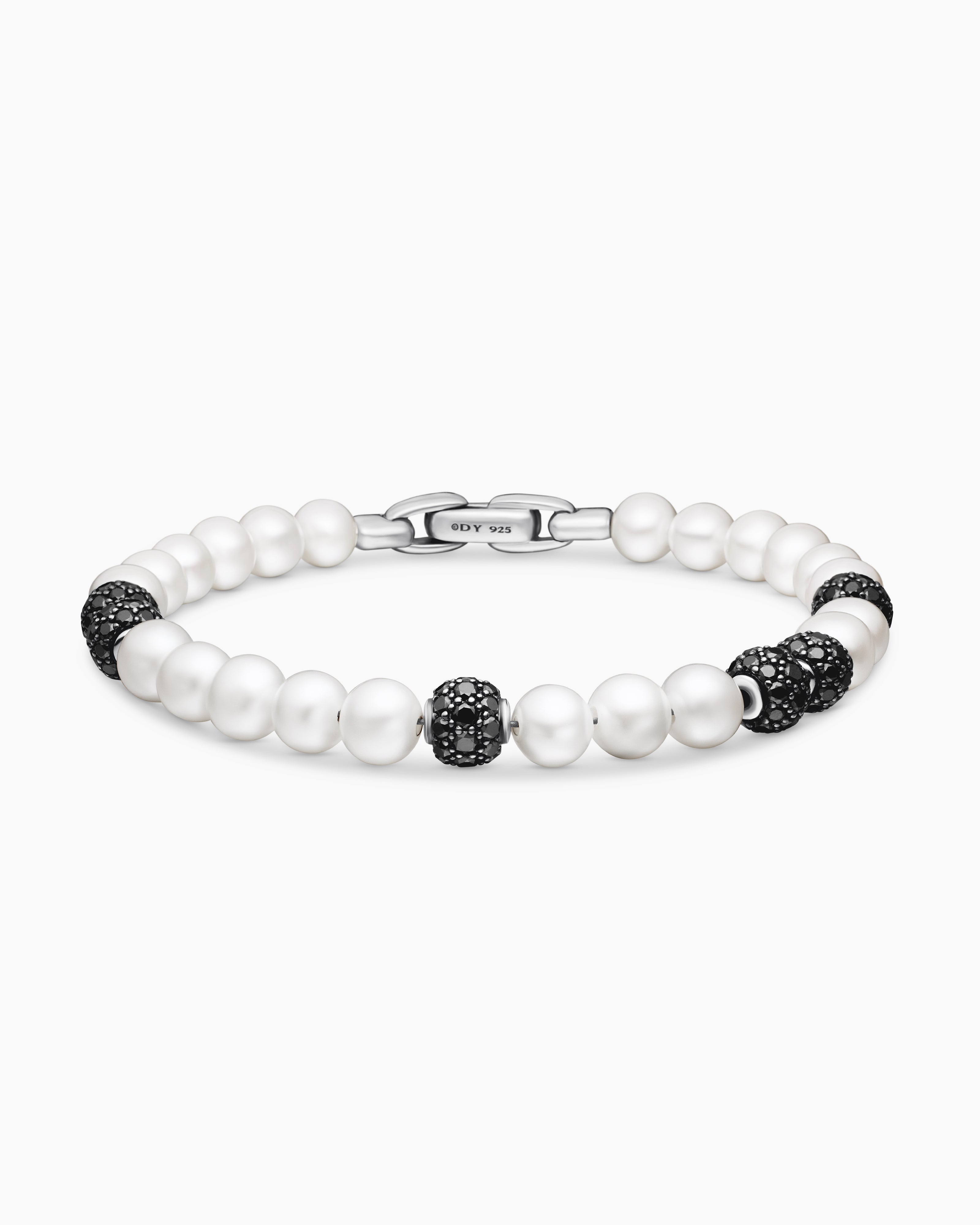 Mens Spiritual Beads Bracelet in Sterling Silver with Pav&eacute;, 6mm