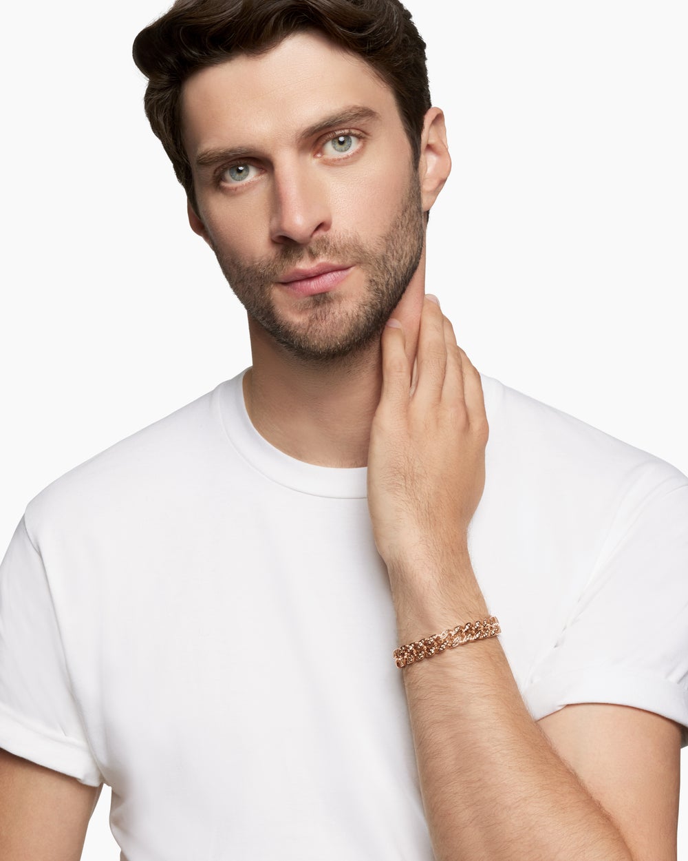 Bracelet Curb Chain en or rose 18 carats avec diamants cognac, 11,5 mm hommes