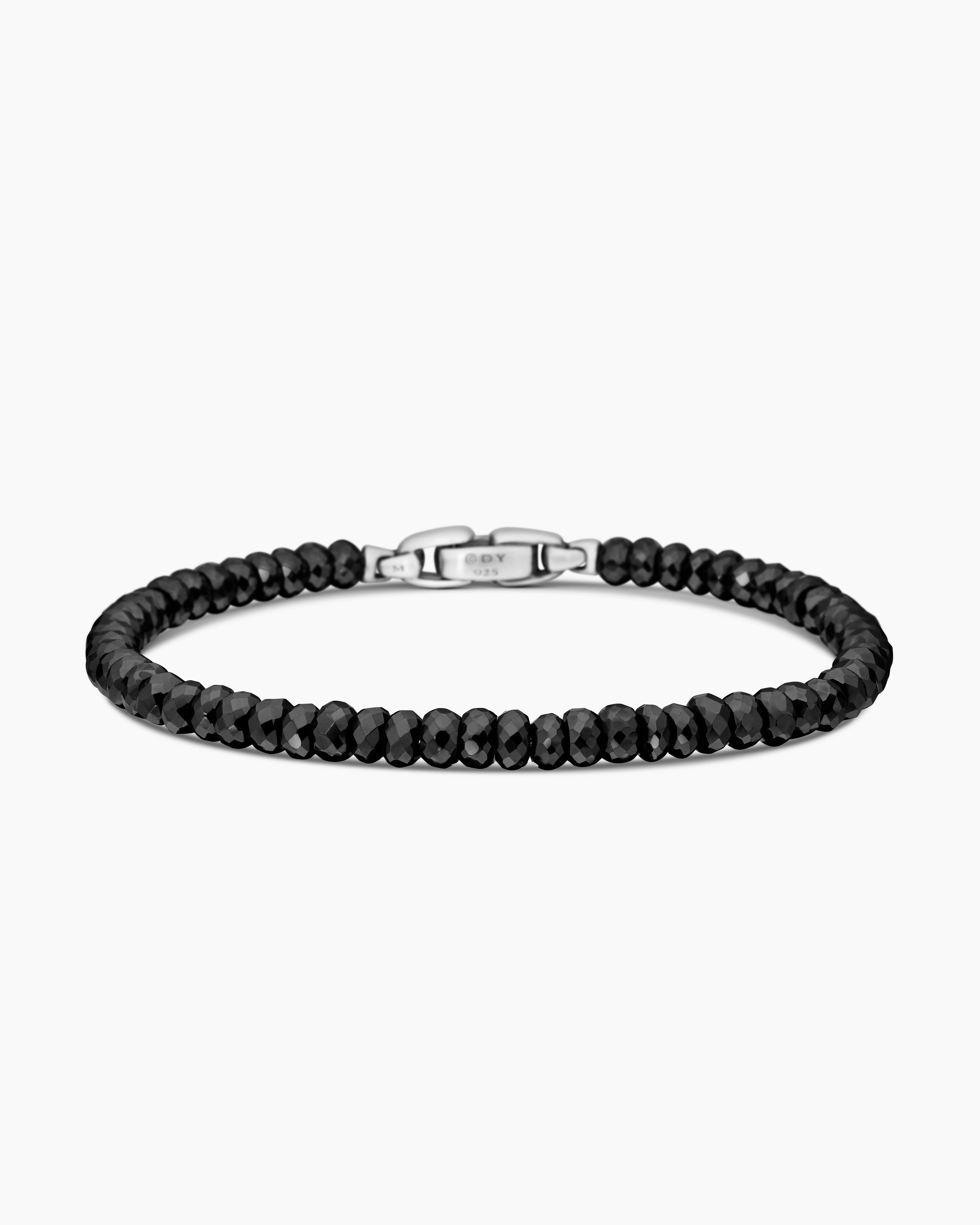 Mens Spiritual Beads Faceted Bracelet in Sterling Silver, 5mm