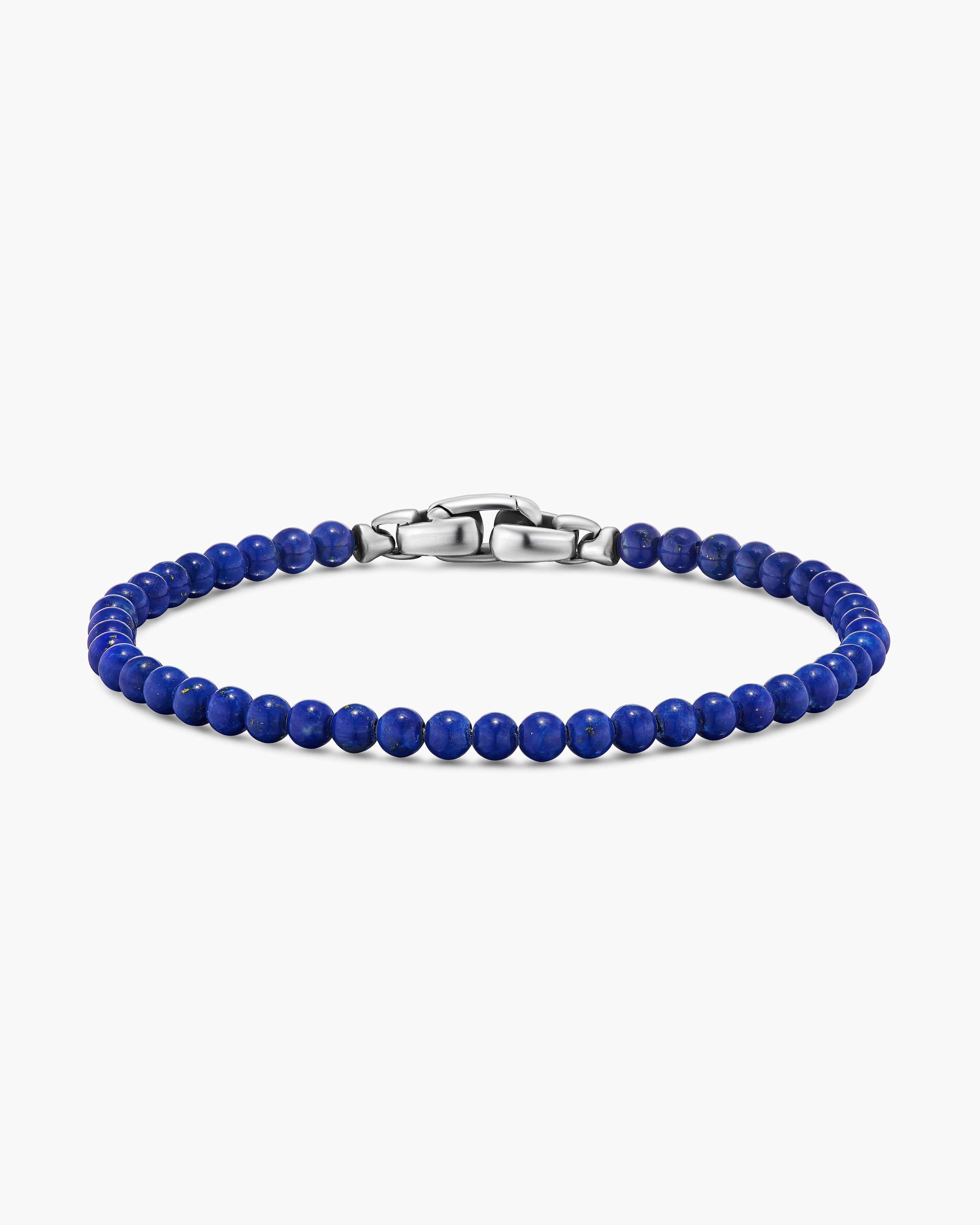 Mens Spiritual Beads Bracelet in Sterling Silver, 4mm