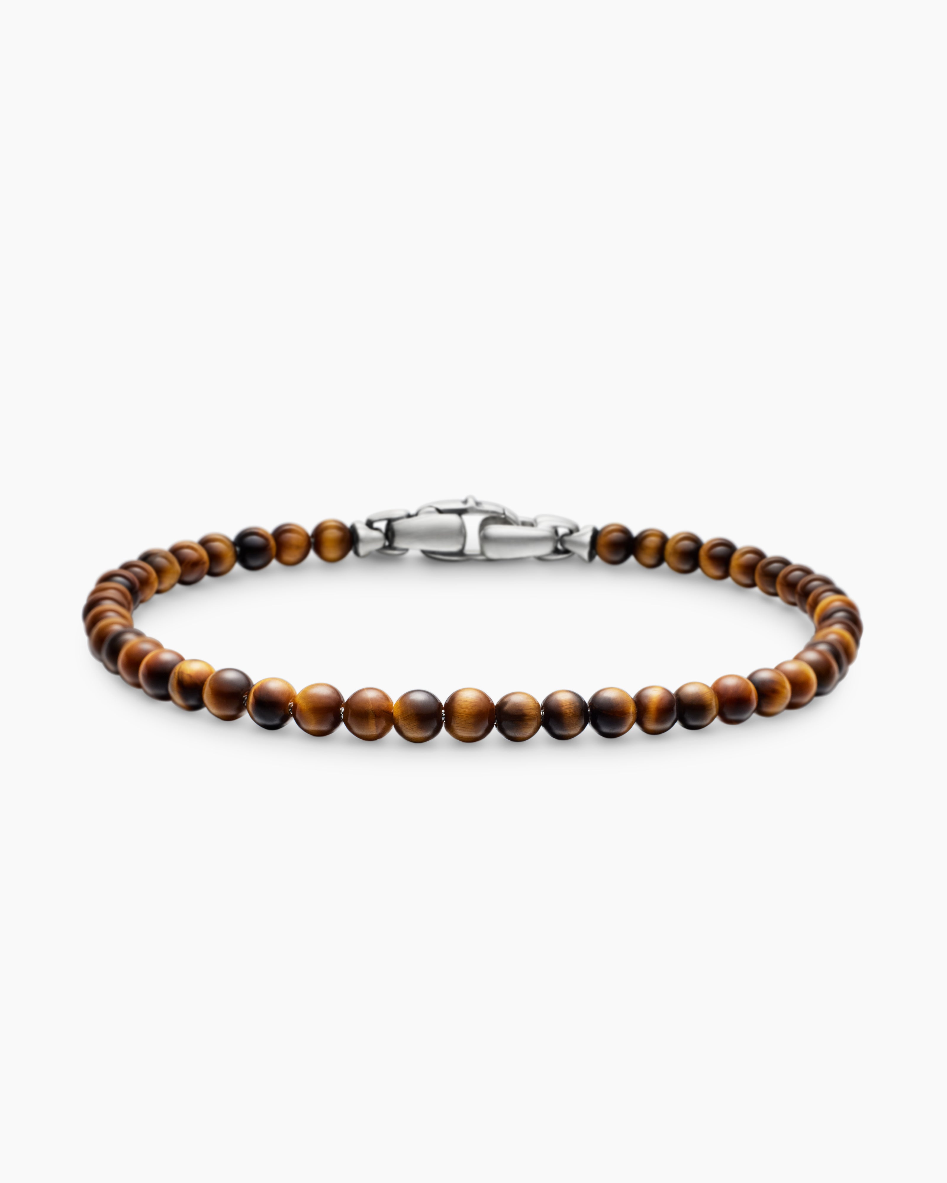 Mens Spiritual Beads Bracelet in Sterling Silver, 4mm