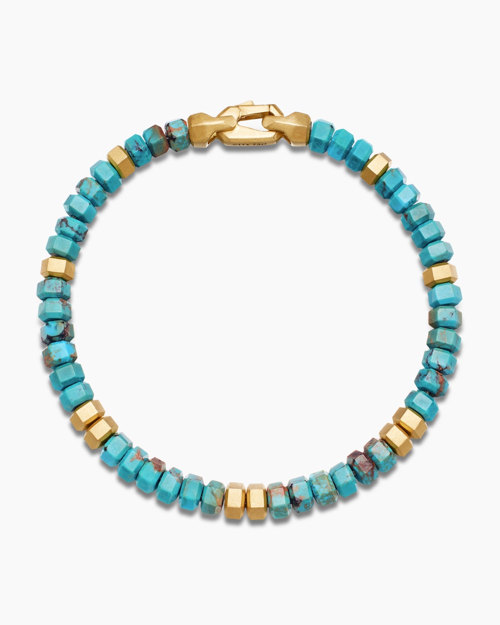 Mens Hex Bead Bracelet with 18K Yellow Gold, 6mm