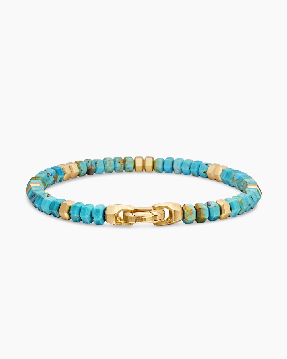 Mens Hex Bead Bracelet with 18K Yellow Gold, 6mm