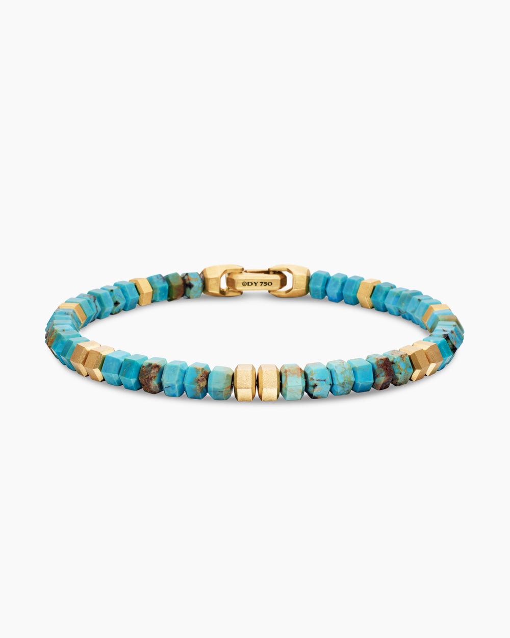 Mens Hex Bead Bracelet with 18K Yellow Gold, 6mm
