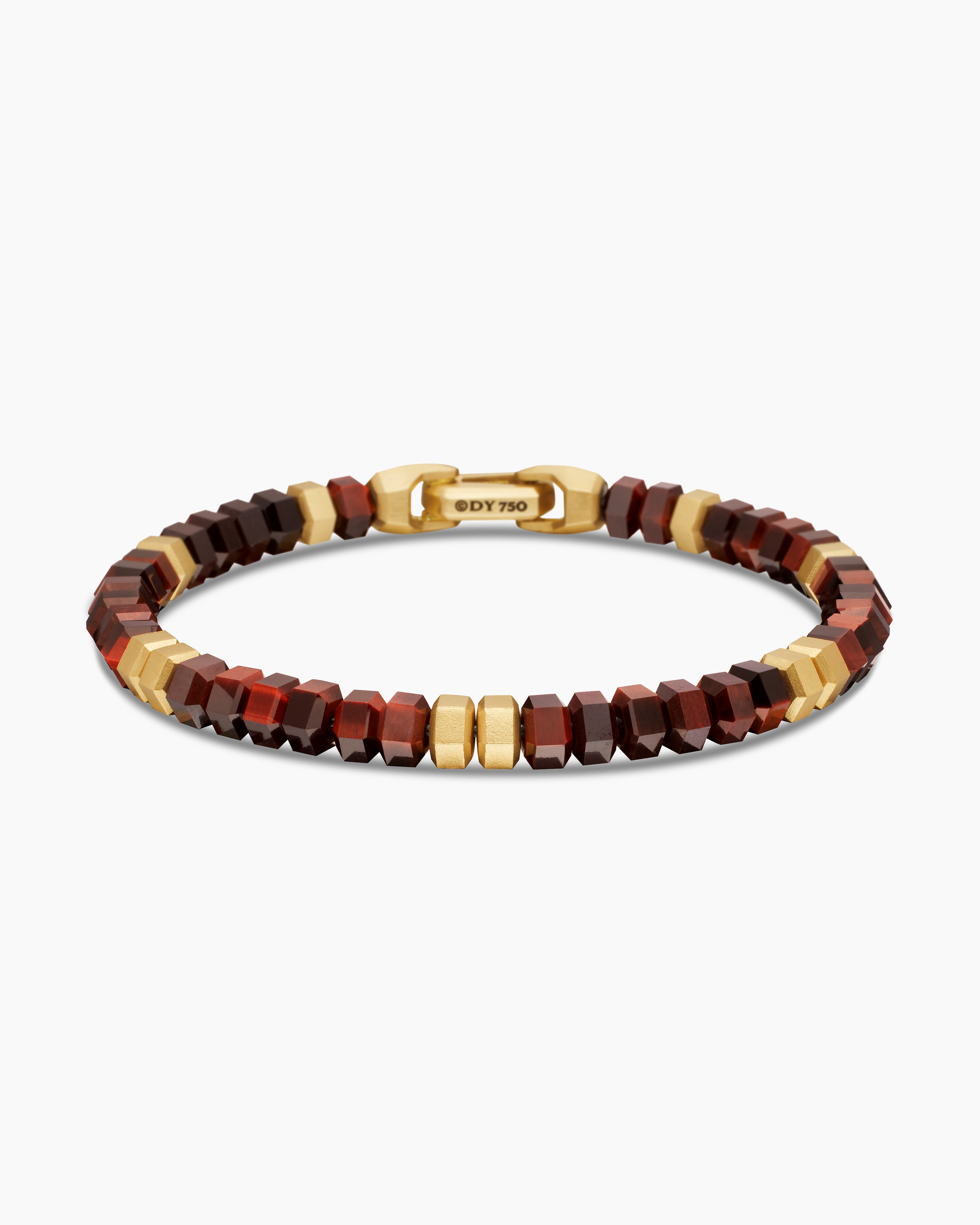 Mens Hex Bead Bracelet with 18K Yellow Gold, 6mm