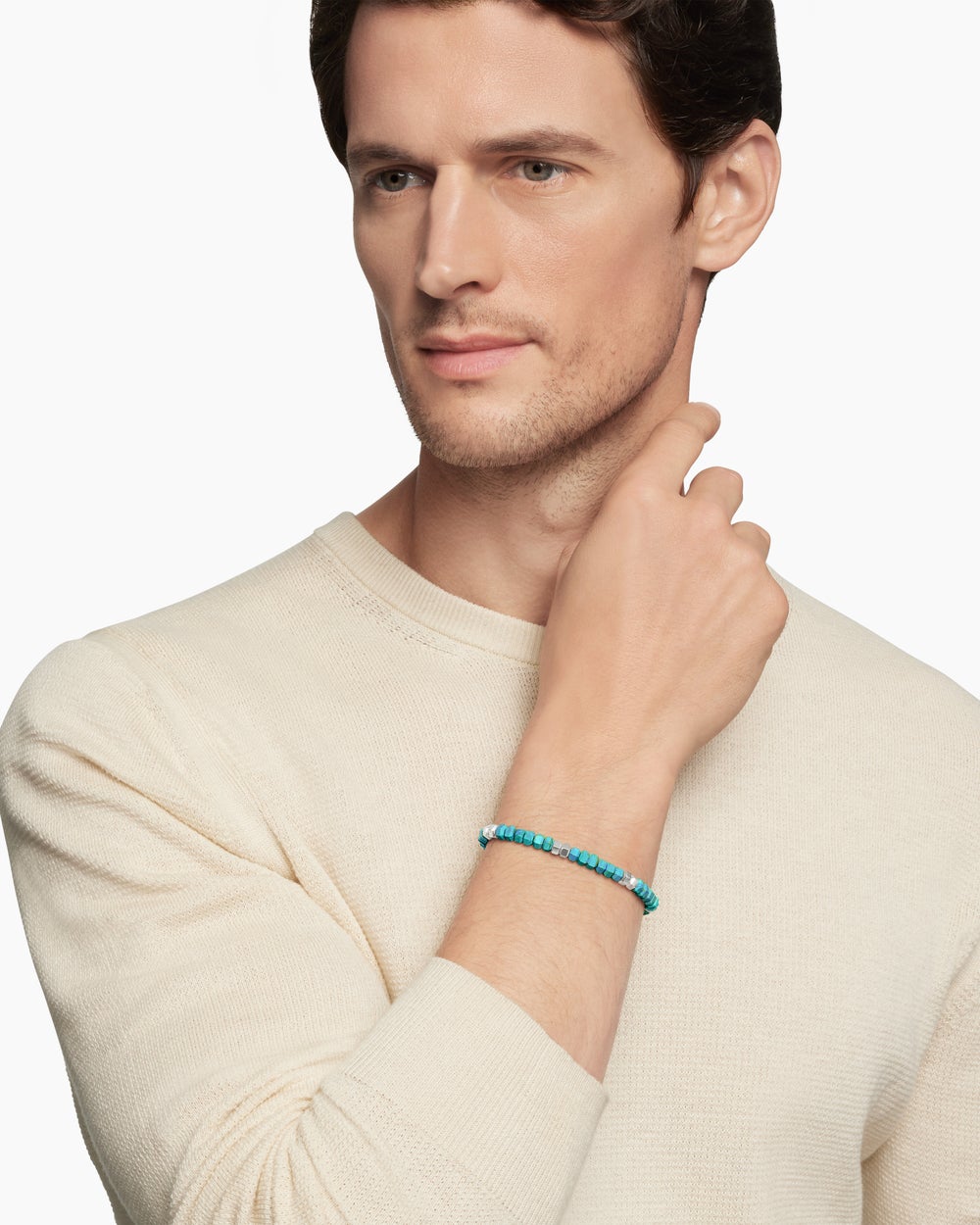 Bracelet de perles Hex en argent sterling, 6 mm hommes