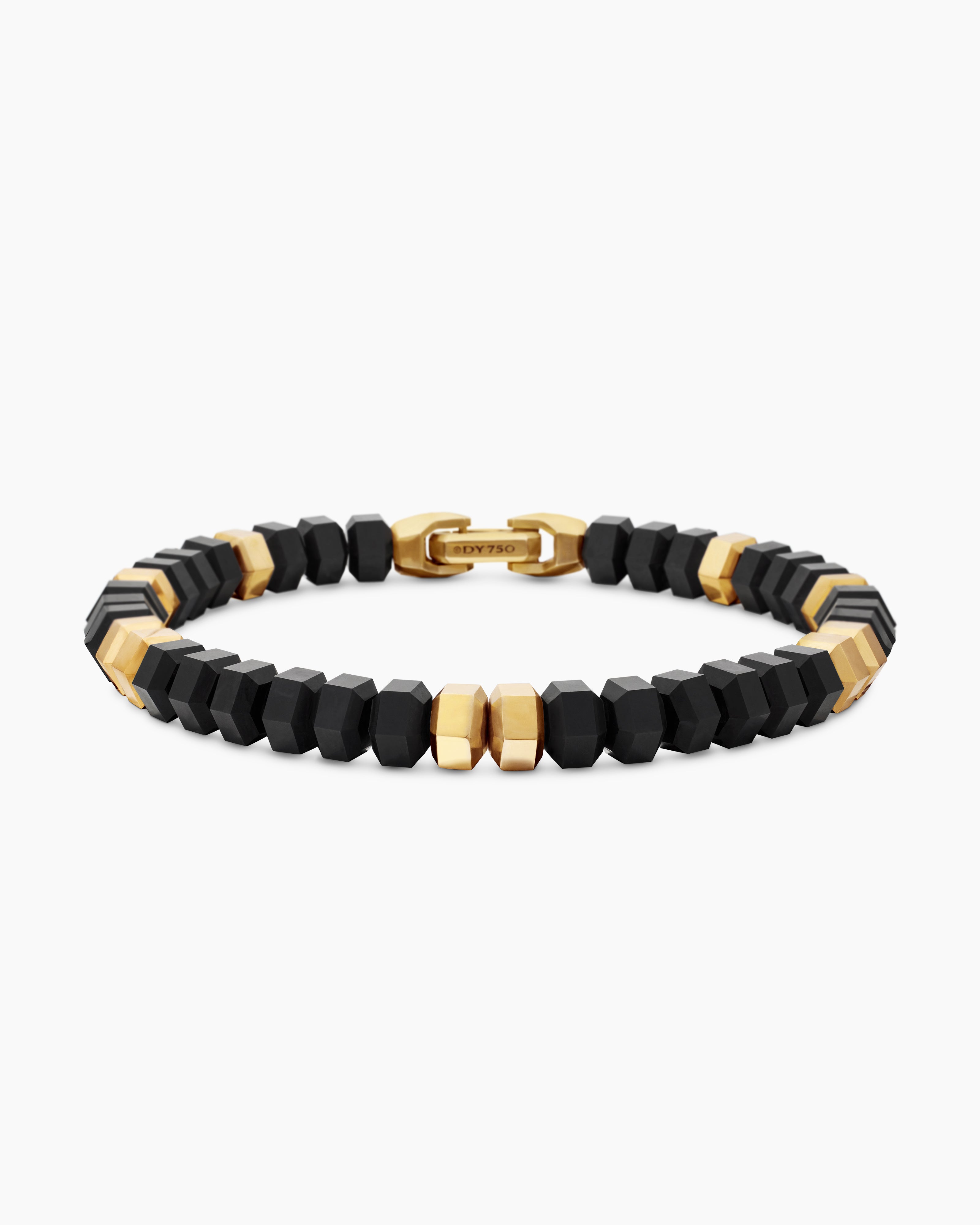 Bracelet de perles Hex avec onyx noir et or jaune 18 carats, 8 mm hommes 