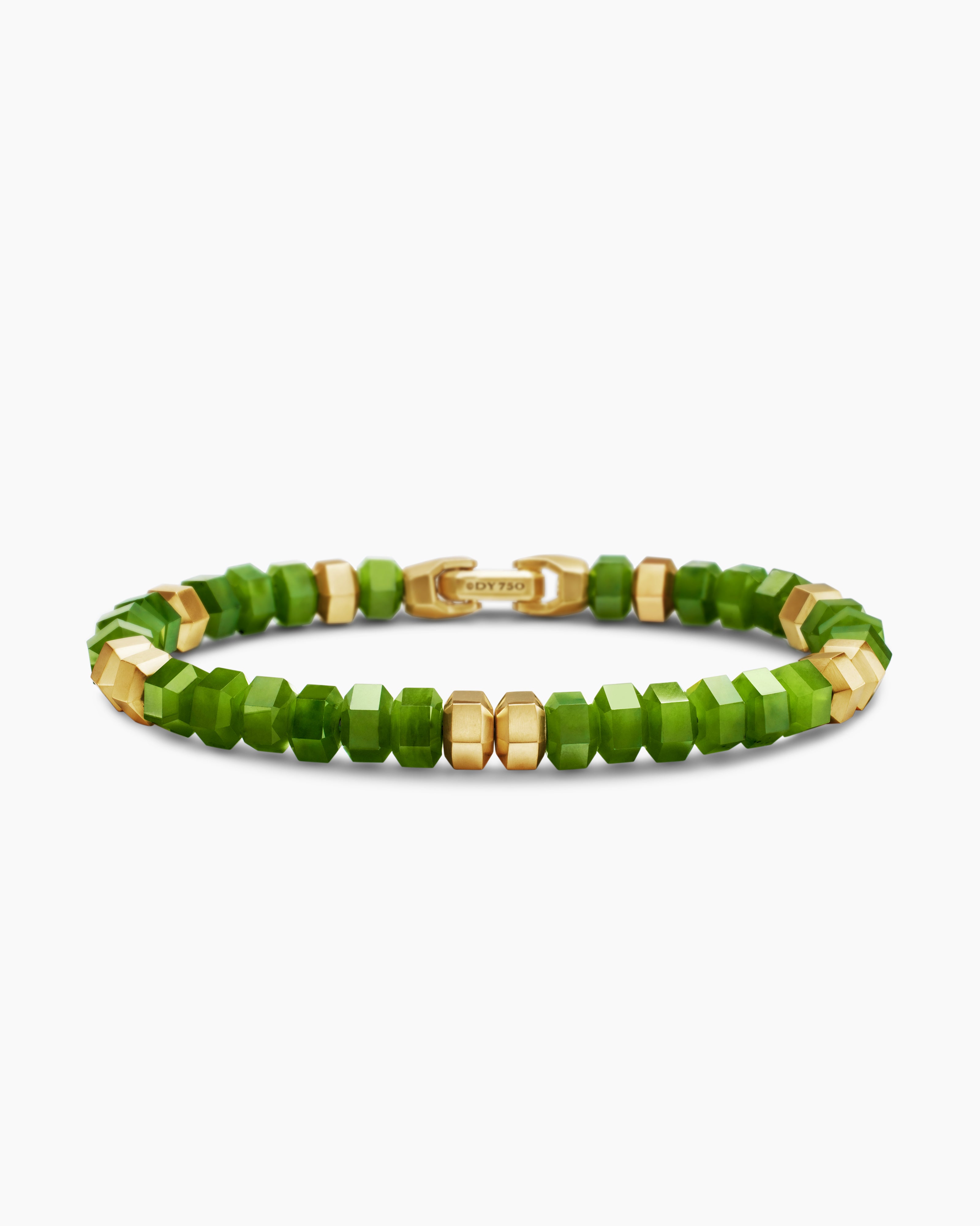 Mens Hex Bead Bracelet with 18K Yellow Gold, 8mm