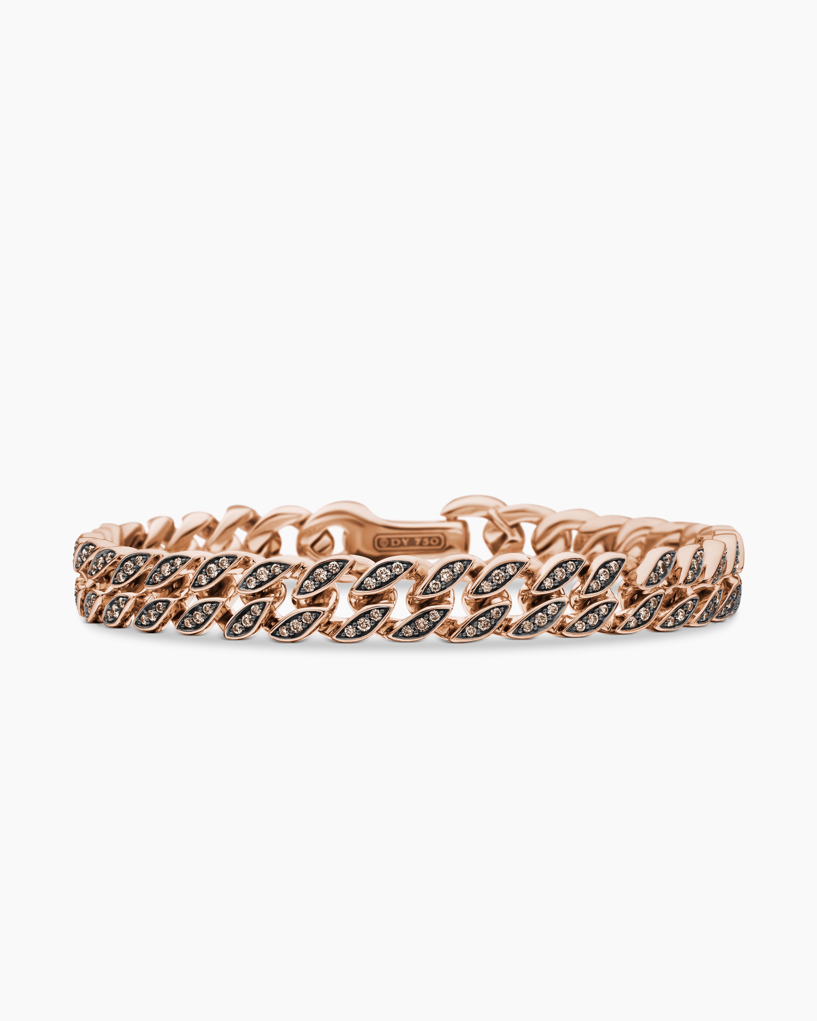 Mens Curb Chain Bracelet in 18K Rose Gold with Cognac Diamonds, 8mm