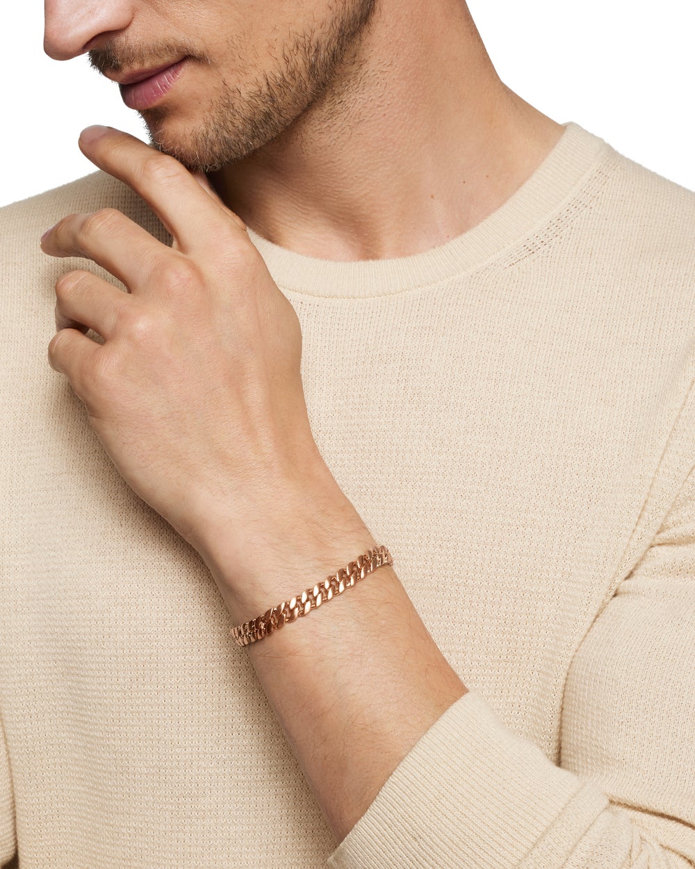 Mens Curb Chain Bracelet in 18K Rose Gold, 8mm