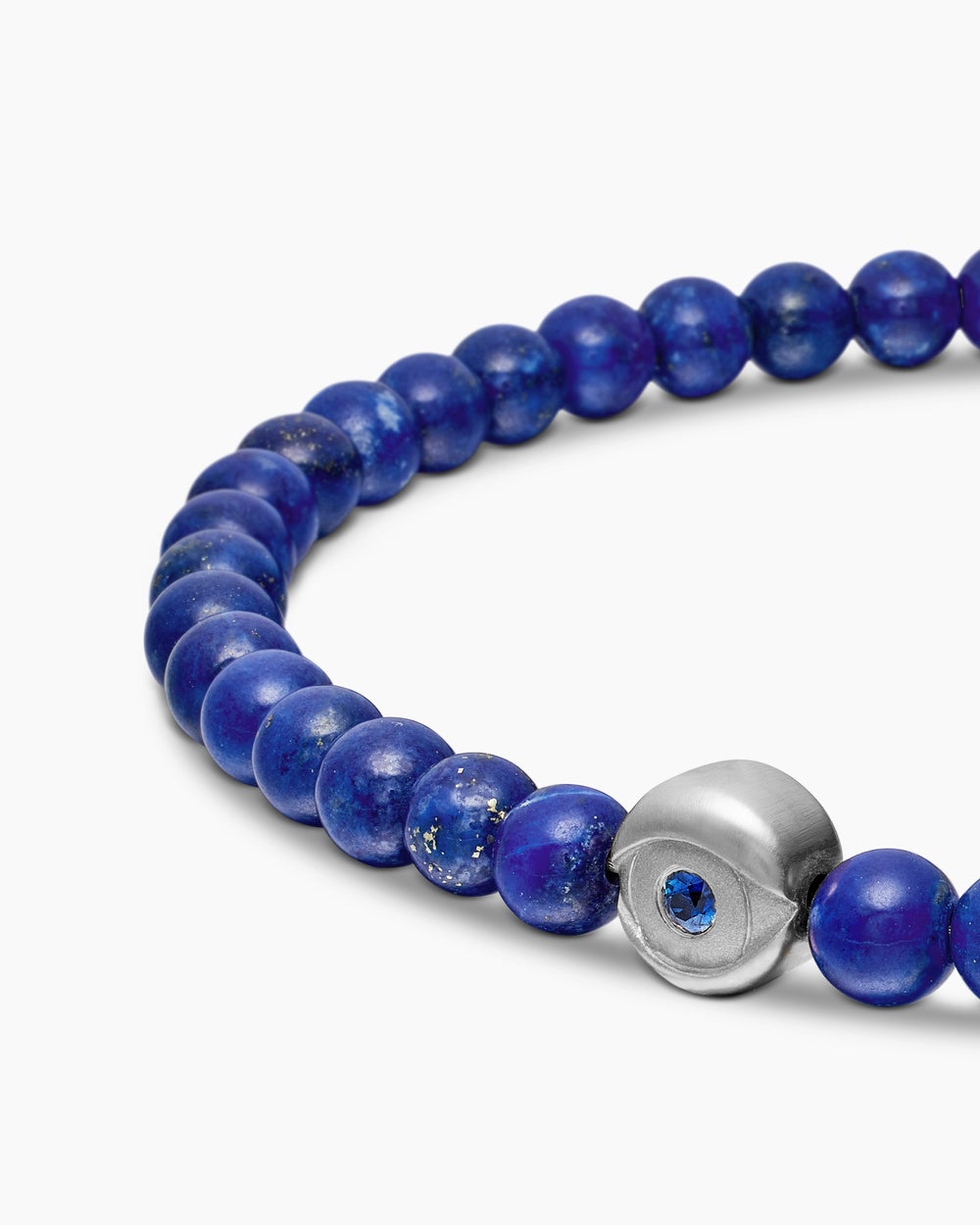 Mens Spiritual Beads Evil Eye Bracelet in Sterling Silver, 4mm
