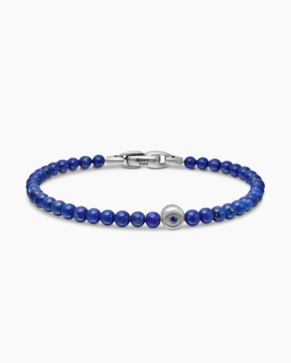 Mens Spiritual Beads Evil Eye Bracelet in Sterling Silver, 4mm