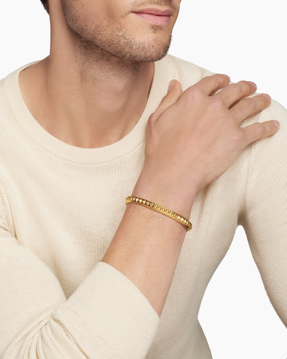 Mens Pyramid Cuff Bracelet in 18K Yellow Gold, 7mm