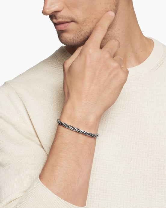 DY Helios™ Cuff Bracelet in Sterling Silver with Black Diamonds, 6mm