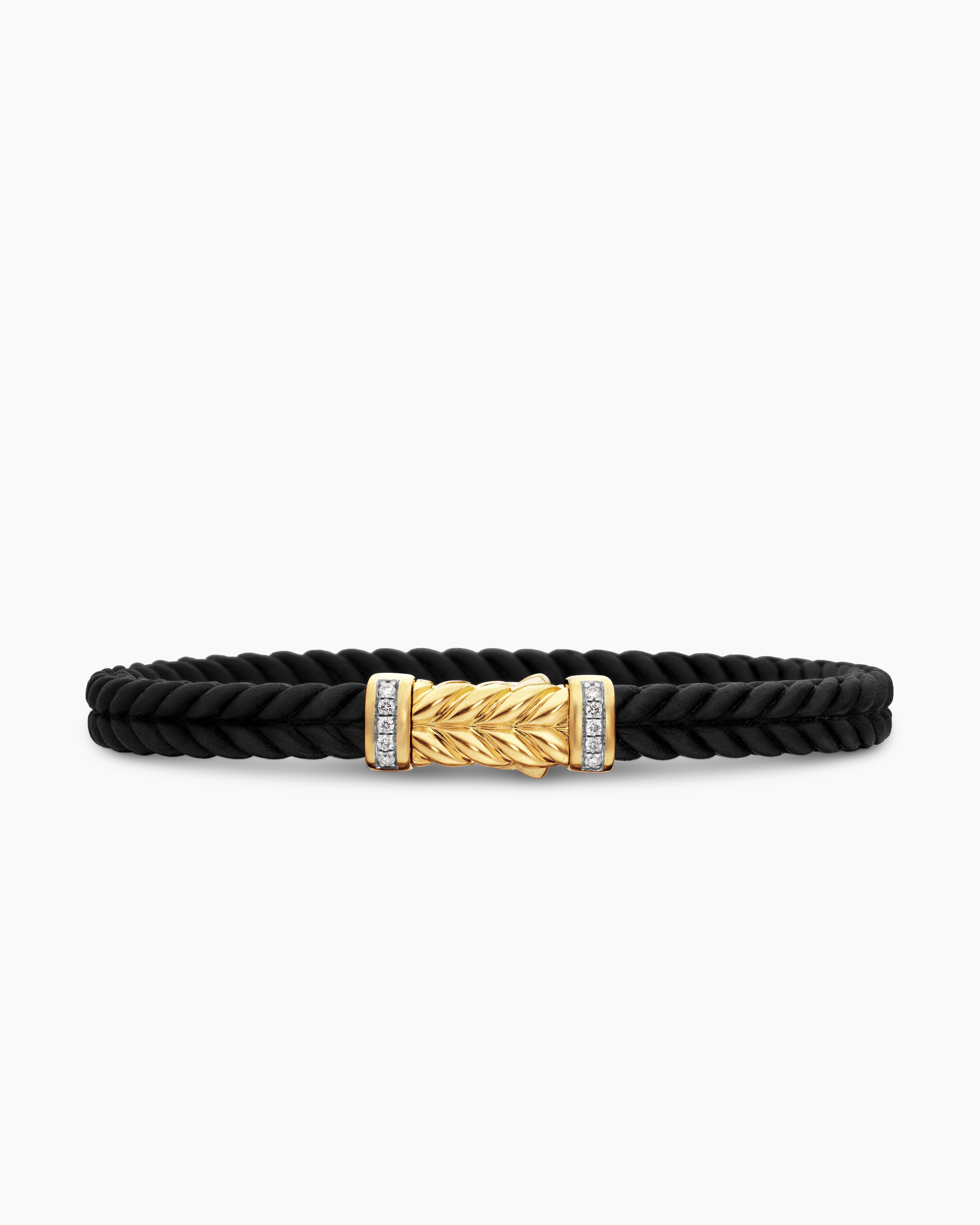 Bracelet Chevron en caoutchouc avec or jaune 18 carats, 6 mm