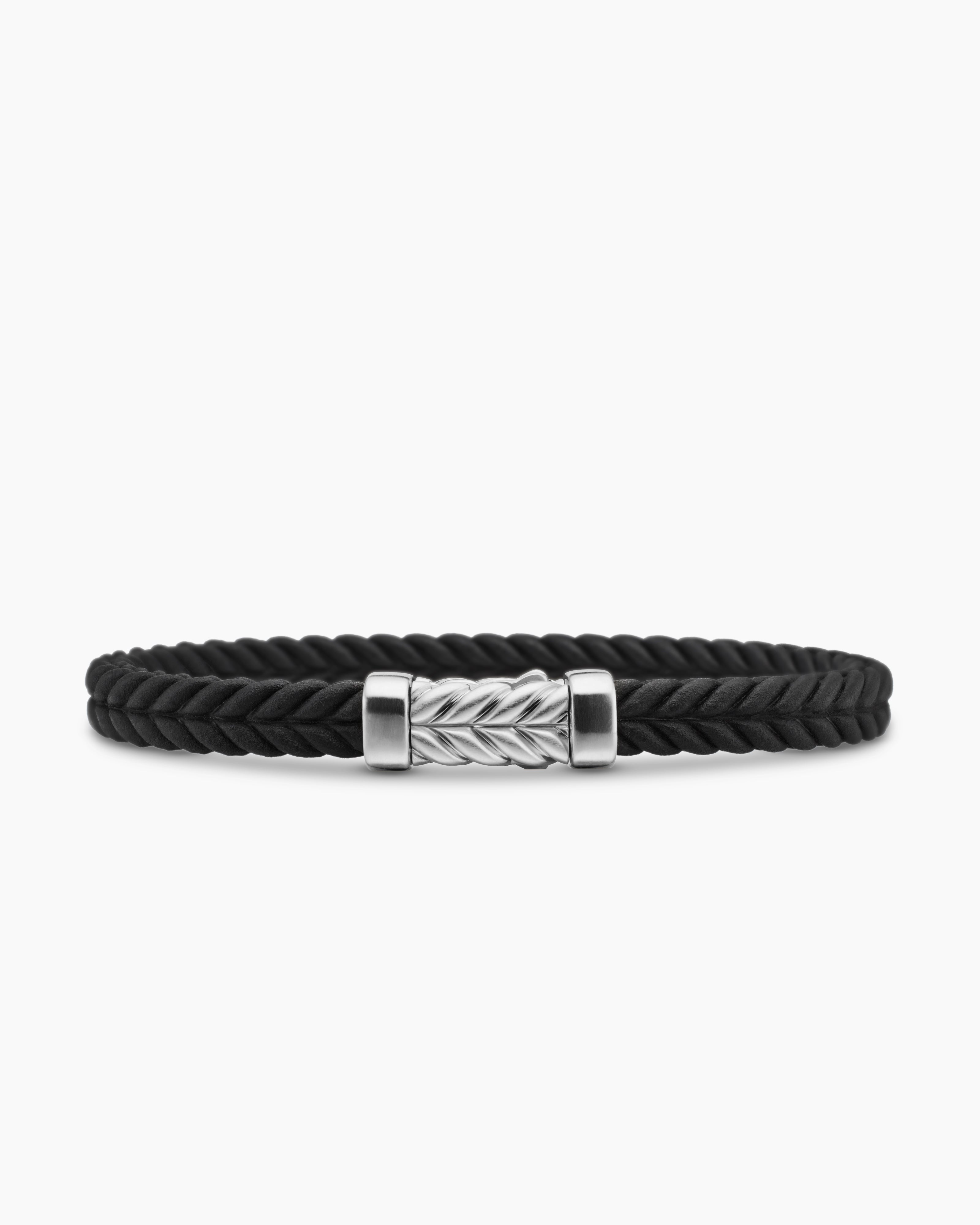 Chevron Bracelet Black Rubber with Sterling Silver, 6mm