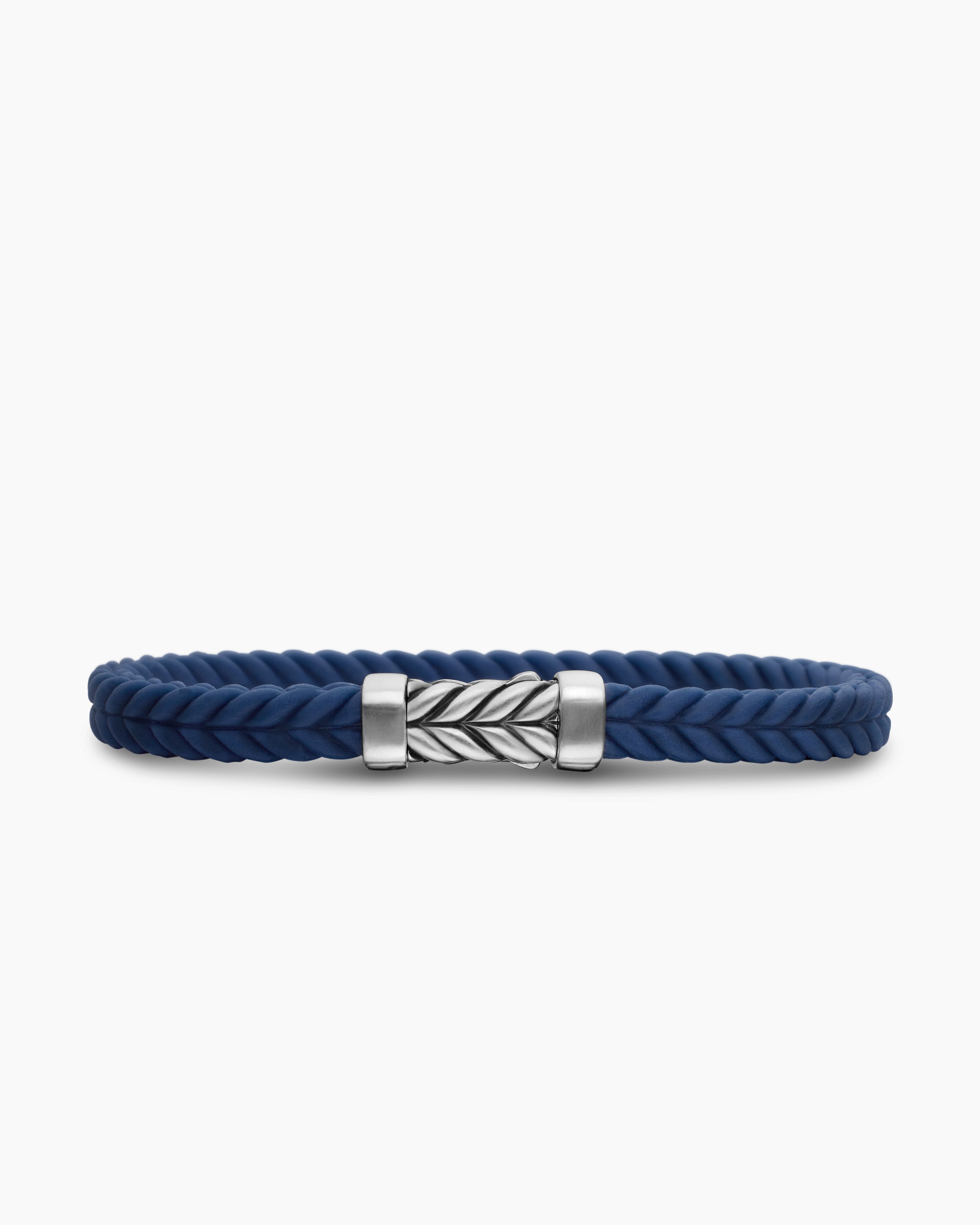 Mens Chevron Rubber Bracelet with Sterling Silver, 6mm