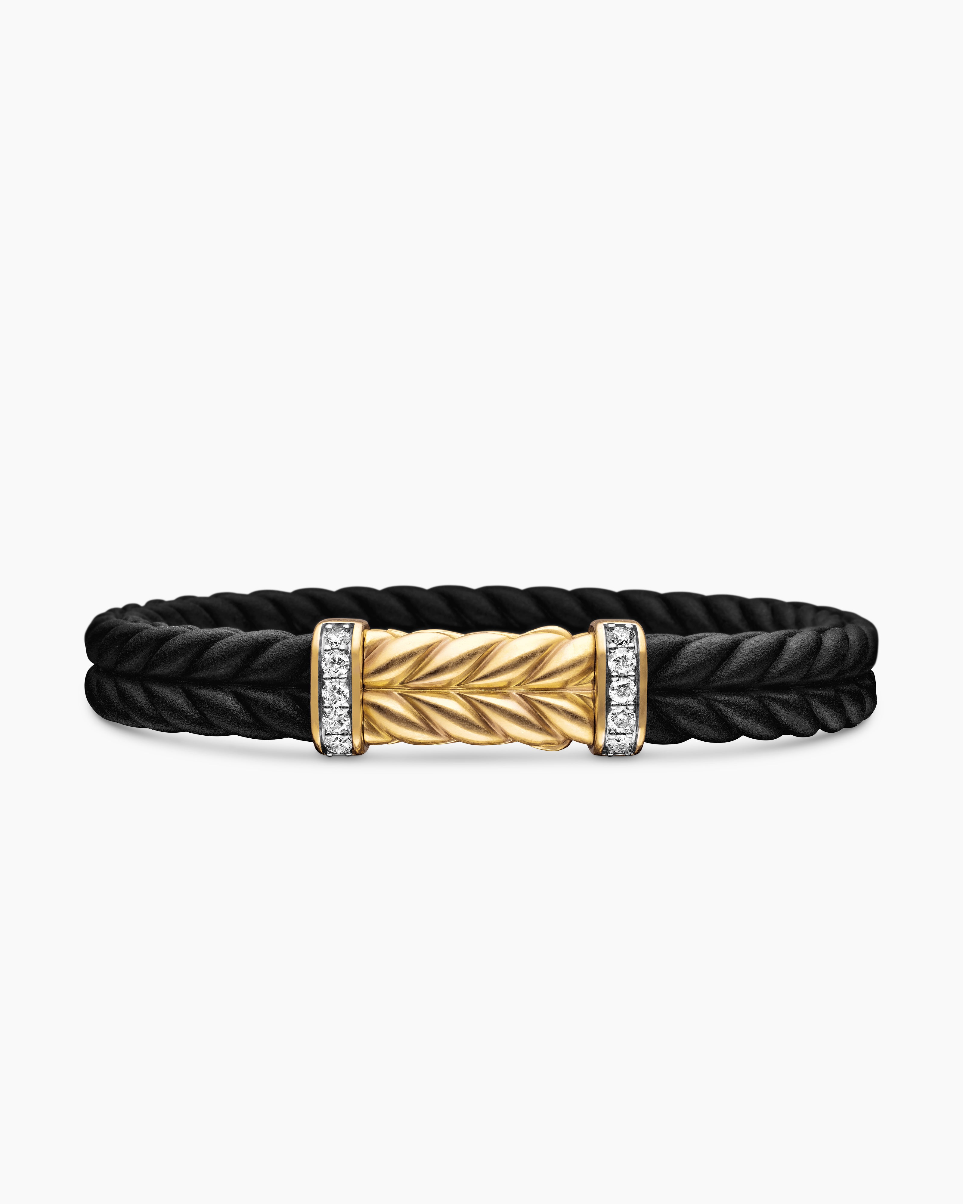 Mens Chevron Rubber Bracelet with 18K Yellow Gold, 9mm
