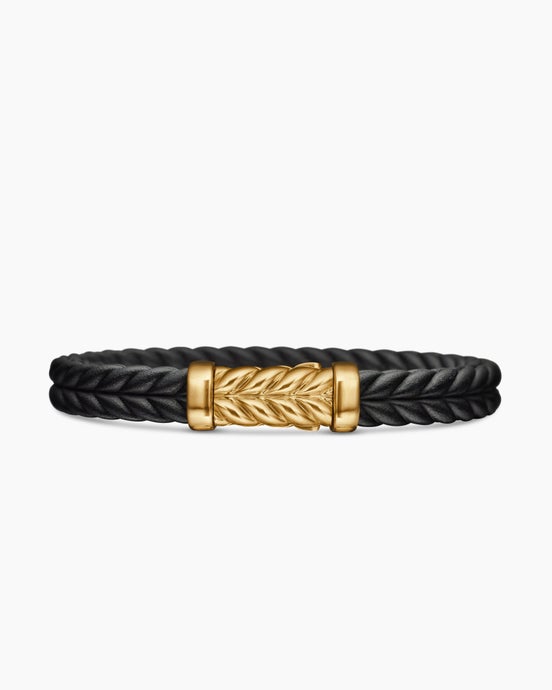 Chevron Rubber Bracelet with 18K Yellow Gold, 9mm