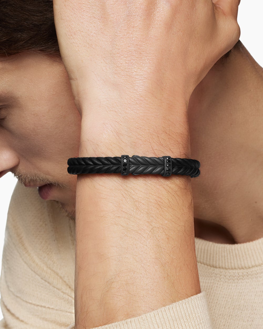 Bracelet Chevron en caoutchouc avec titane noir, 9 mm hommes